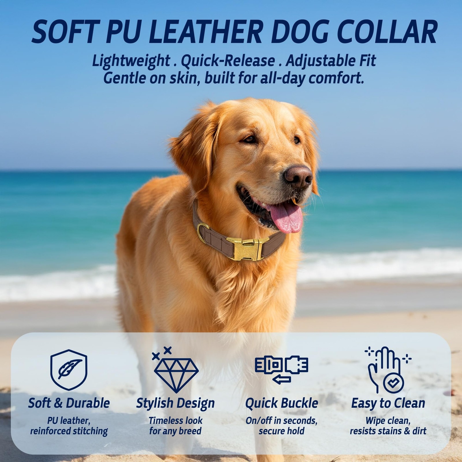 Leather Dog Collar – Durable Faux PU Leather Dog Collar for Small Medium L