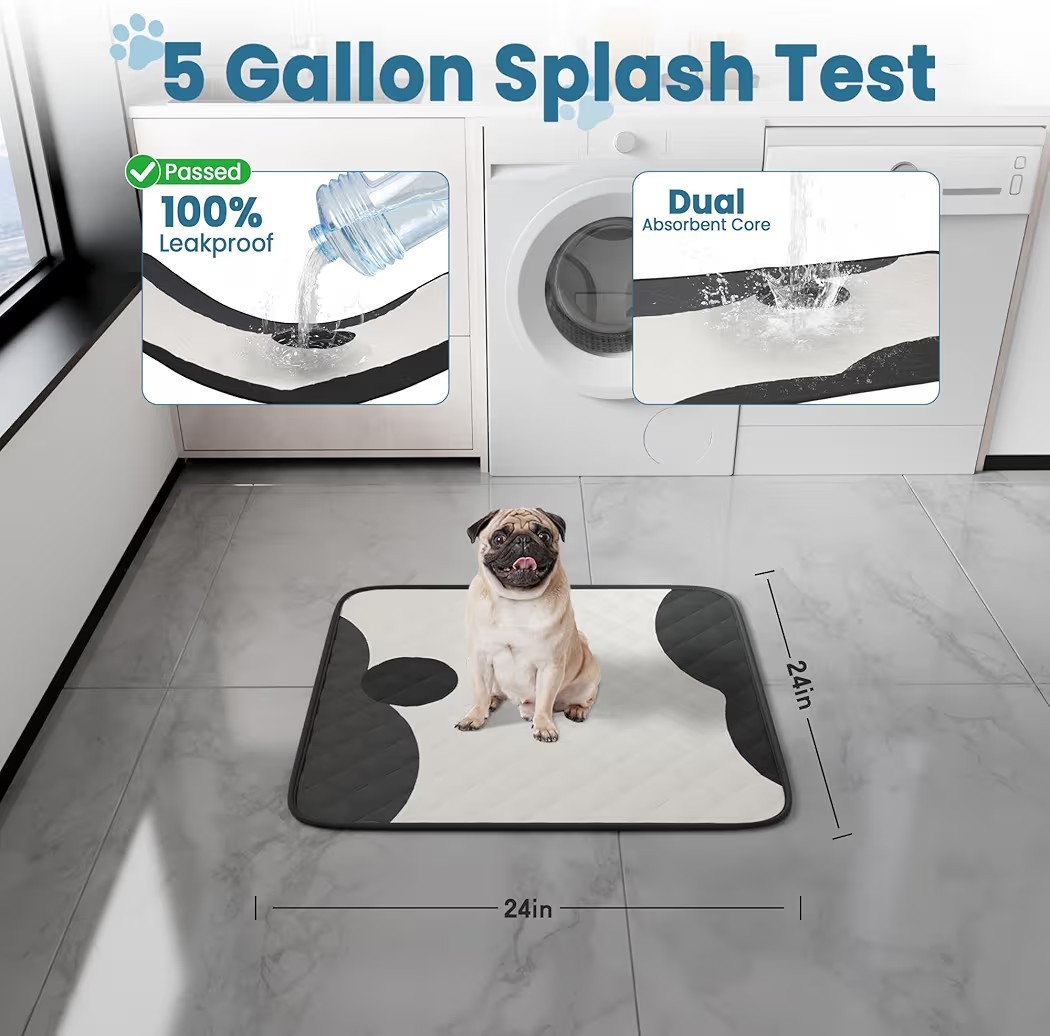 Washable Pee Pads for Dogs 2 Pack 24×24 in 5 Layer Reusable Puppy Pads, Super