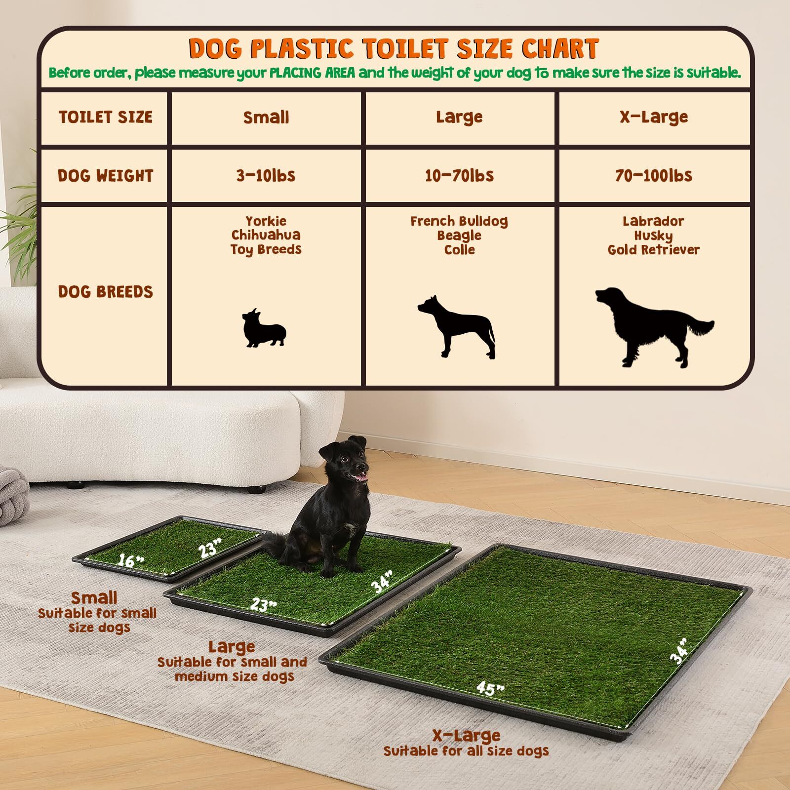 HQ4us Dog Grass Pad with Tray Large 34”×23” Dog Litter Box Toilet with 2×Arti…