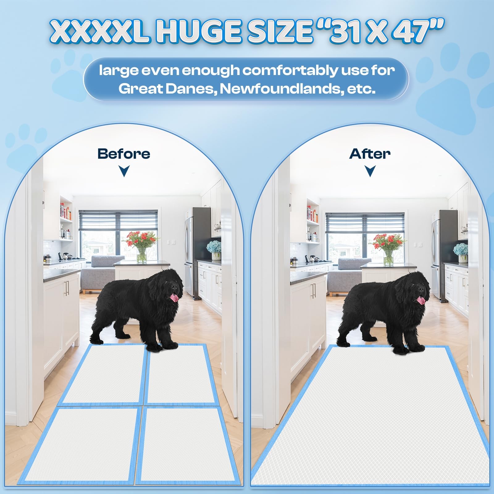 4XL Thicken 6 Layers Ultra Absorbent Dog Pee Pads, 31”X47”Leak-Proof Odor-Con…
