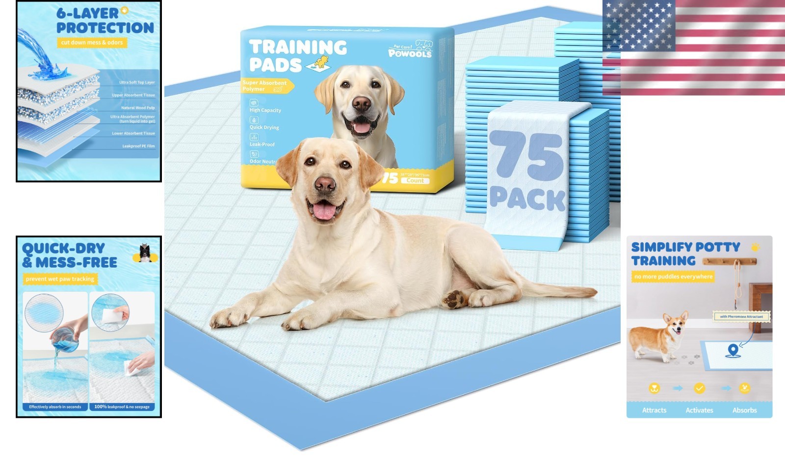 75-Pack XXL Puppy Pads, 38×28 in, 6-Layer Leak-Proof