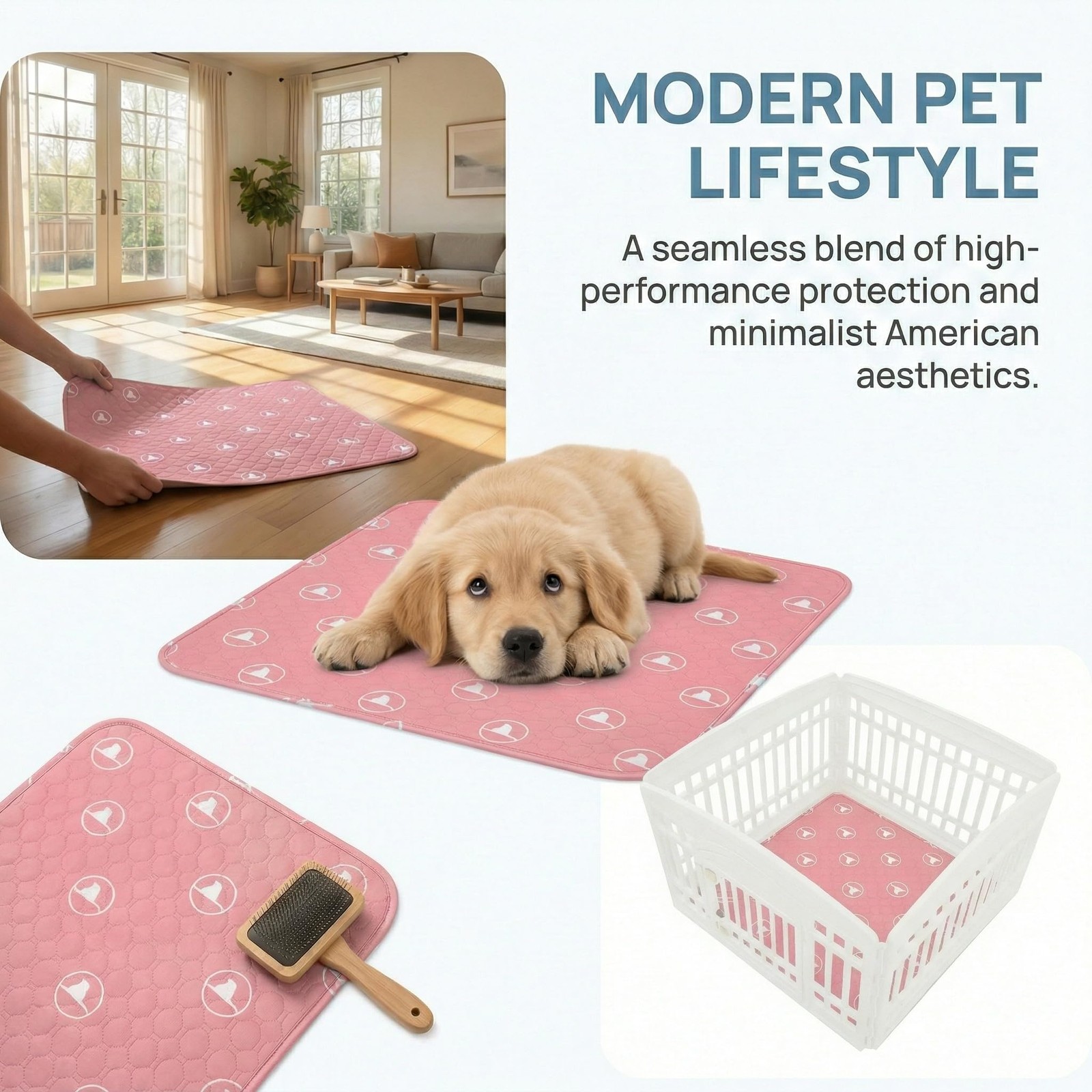 PJYuCien 36″x36″ Reusable Playpen Training Pad for Puppies, Pink | Ideal for Sma