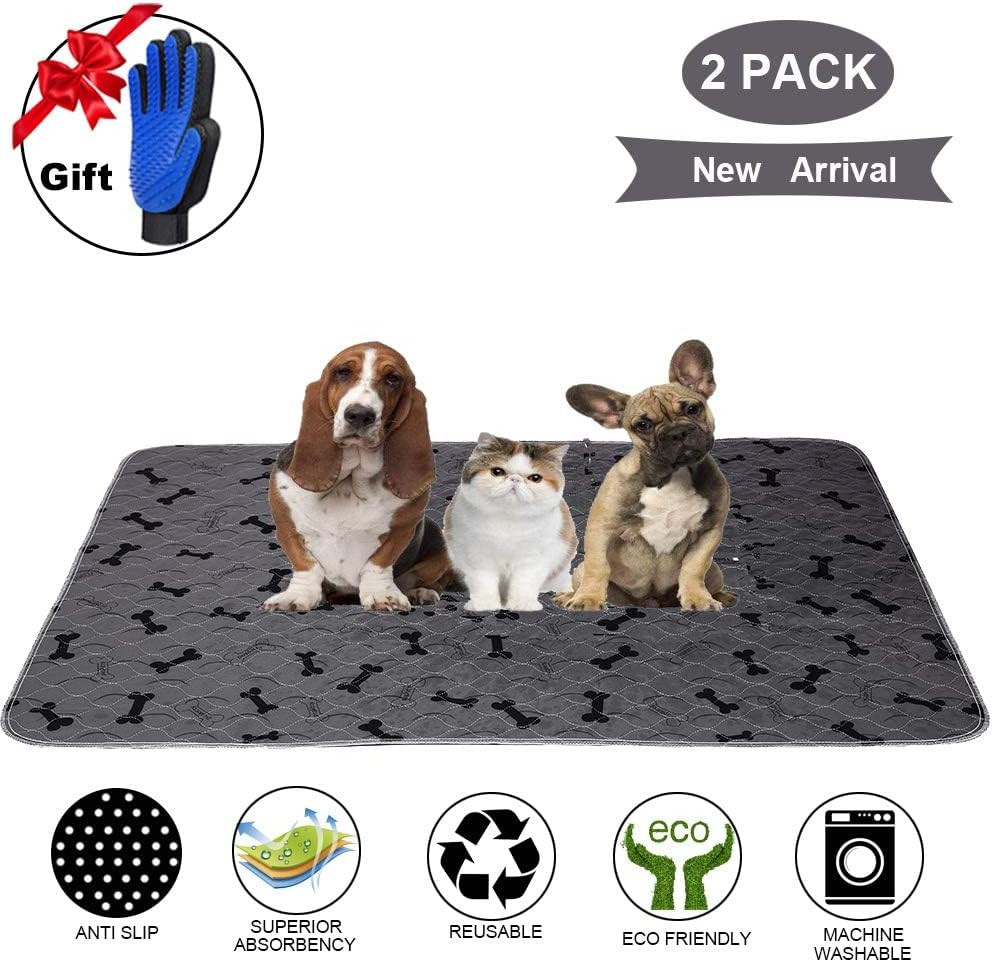 Washable Dog Pee Pads with Free Grooming Gloves,Non Slip Dog Mats with Great Uri