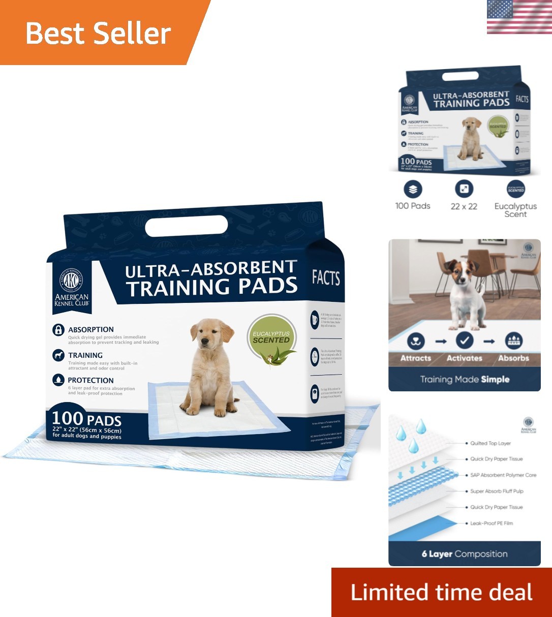 Eucalyptus Scented 100-Pack Puppy Training Pads – Quick-Dry & Odor-Neutralizing