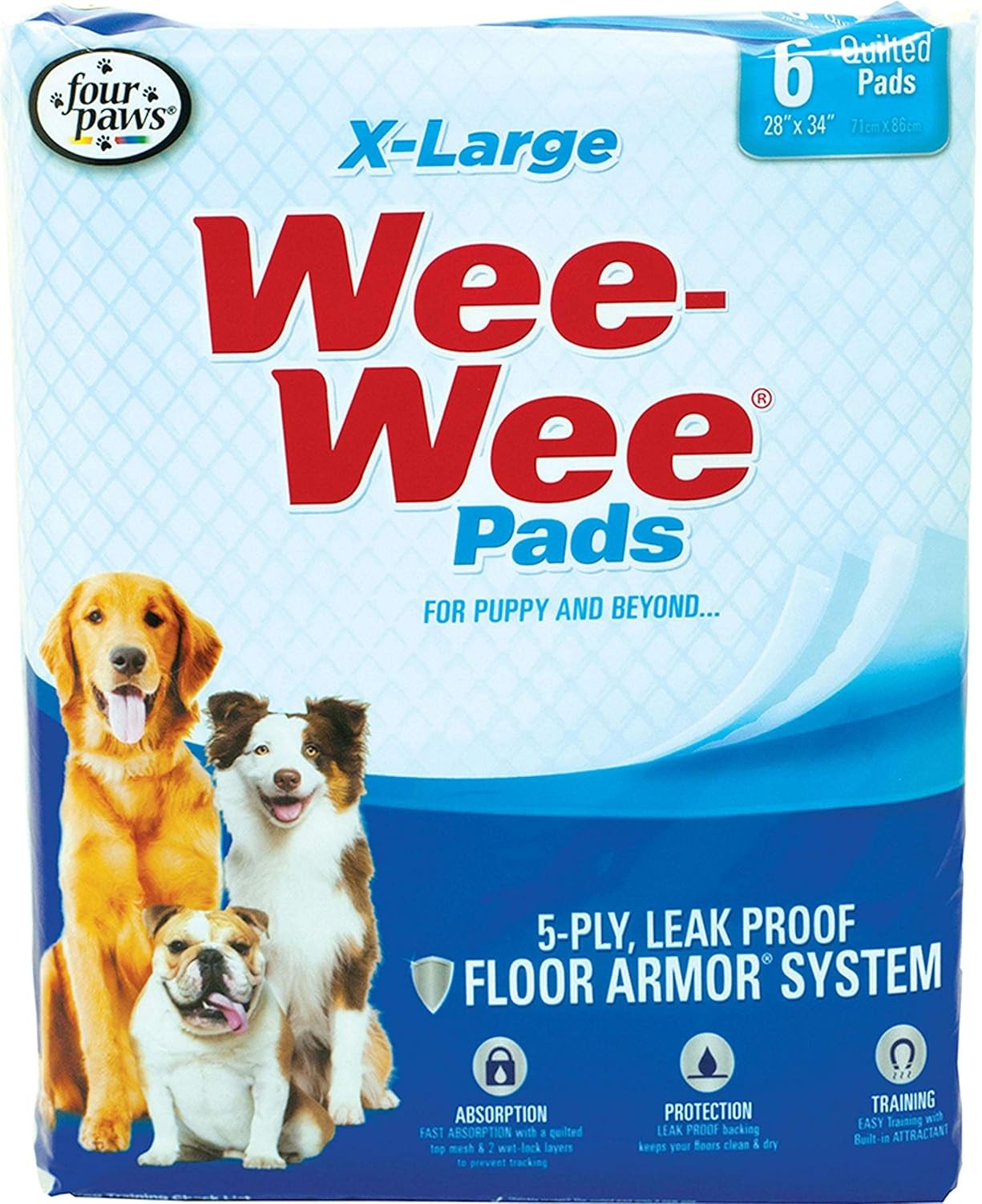 Four Paws X-Large Wee Wee Pads 28″ x 34″(6 count)