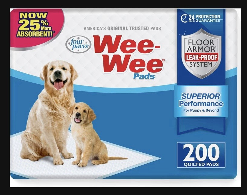 Four Paws Wee-Wee Pads Quilted Leak Proof Rapid Drying Training Pads, 200 Ct
