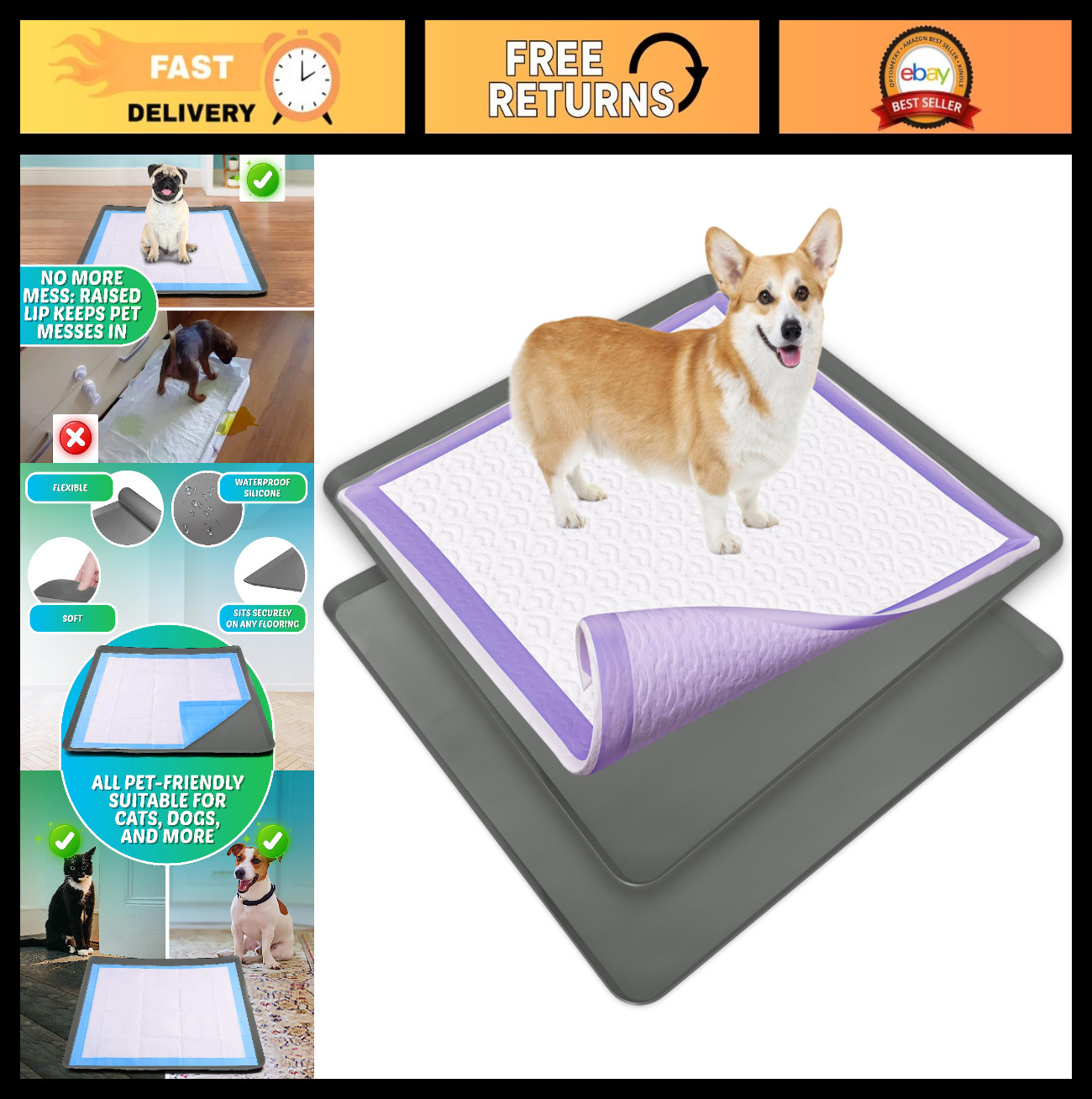 Dog Pee Pad Holder for 36″x36″ Pads – 2 Pack, Non-Slip Silicone, Easy Clean, Ind