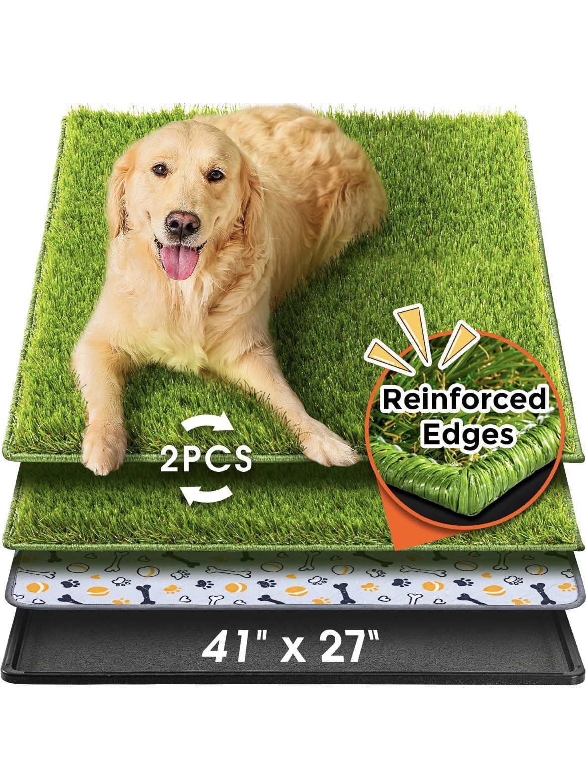 Hompet Dog Grass Pad with Tray Large, 41″x27″, 2 Reusable Artificial Turf for…