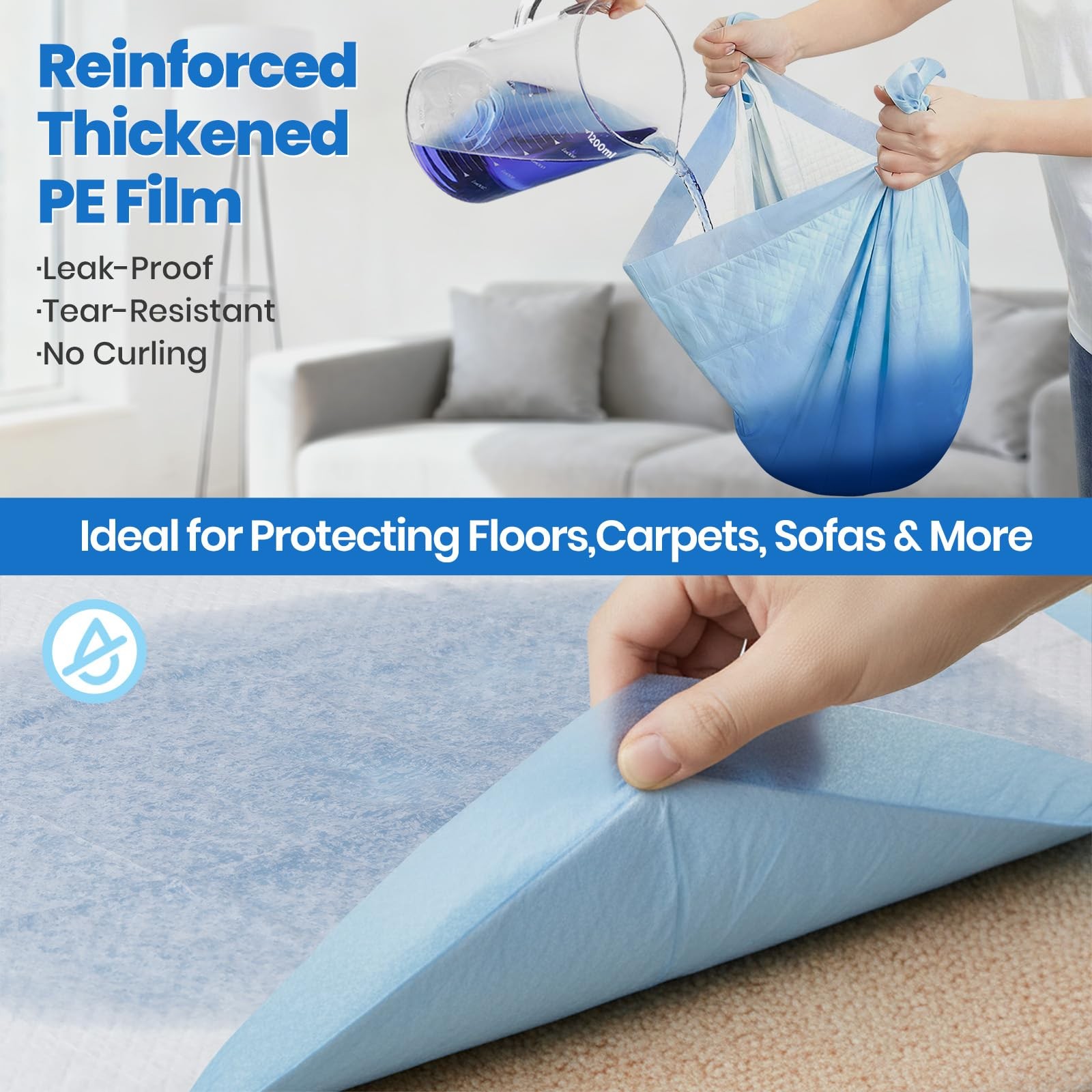 6-Layer Ultra Absorbent 1200ml 48-Hour Leak-Proof Dog Pee Pads, Quick Dry