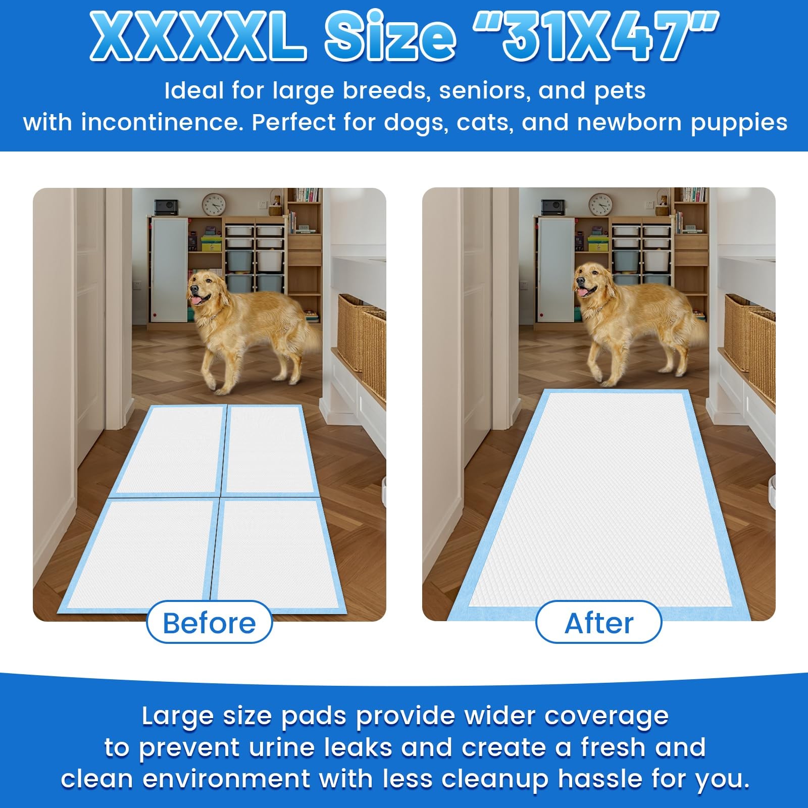 XXXL 31X47” 40 Count 1200ML Super Absorbent Thicken 6-Layer Ultra Large Dog P…