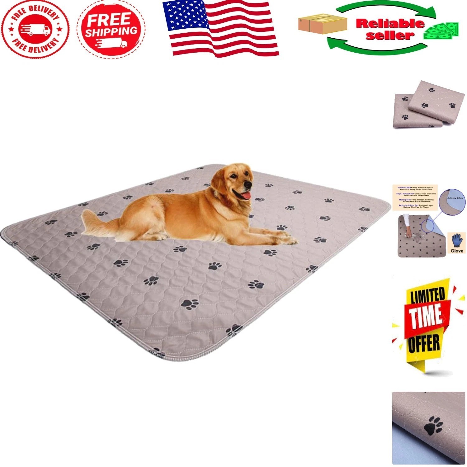 Waterproof Dog Training Pads – Washable, 41×41 Inch, Pack of 2 for Home & Travel