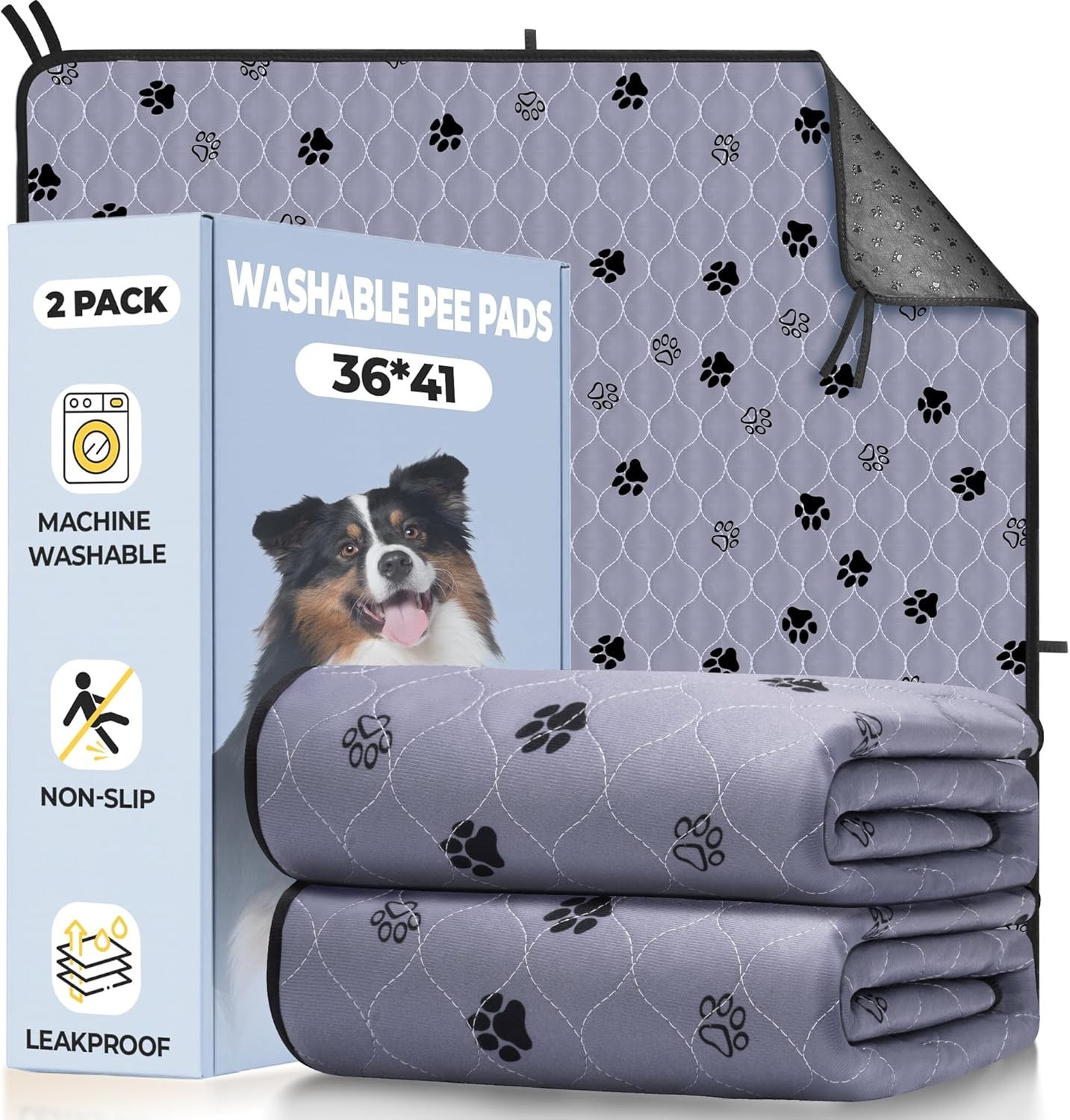 Two Pack 36″x41″ Reusable Dog Pee Pads – Ultra-Absorbent & Easy to Clean