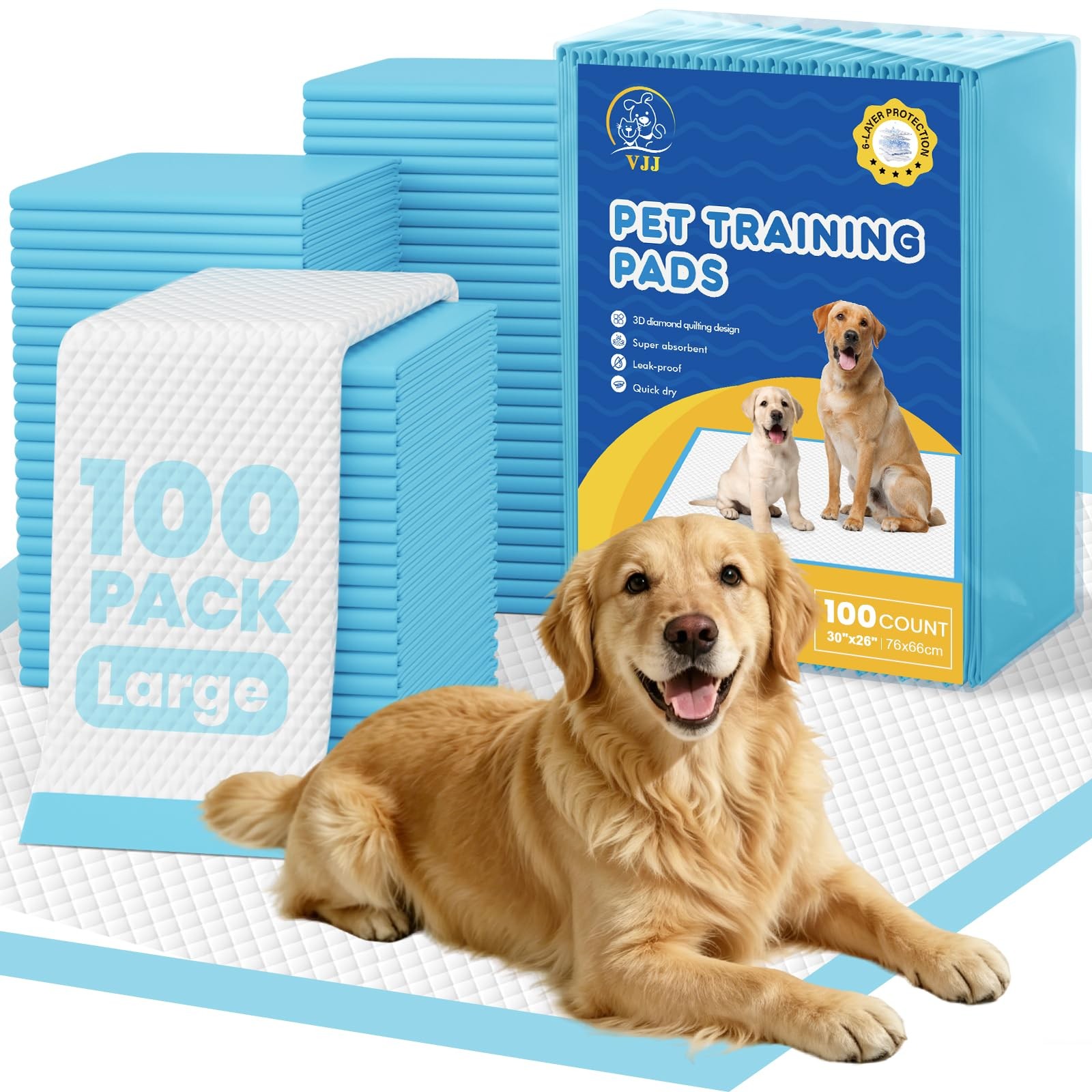 VJJ Puppy Pads 100 Count 30″x26″, Great Value Potty Pads for Dogs XL, Large P…
