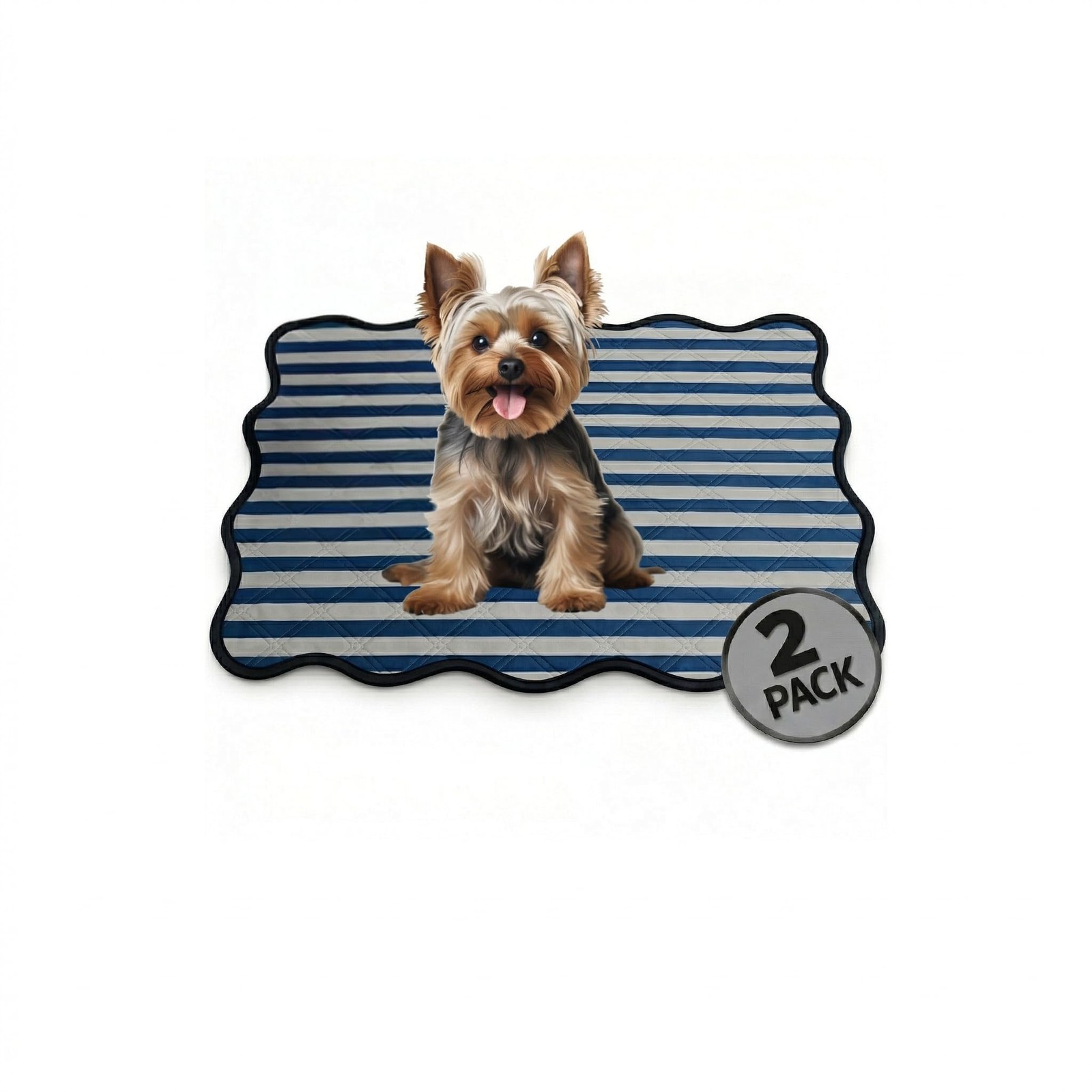 PUPIBOO Washable Pee Pads for Dogs 18 x 24 Inch (Pack of 2), Wavy Blue Grey