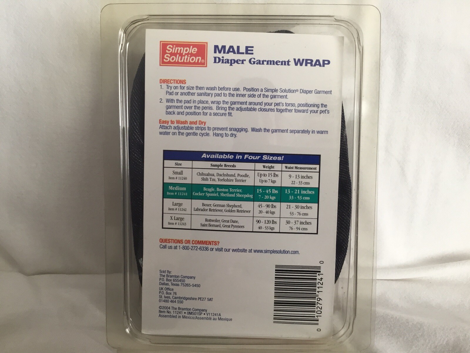 Simple Solution Male Diaper Garment Wrap Medium