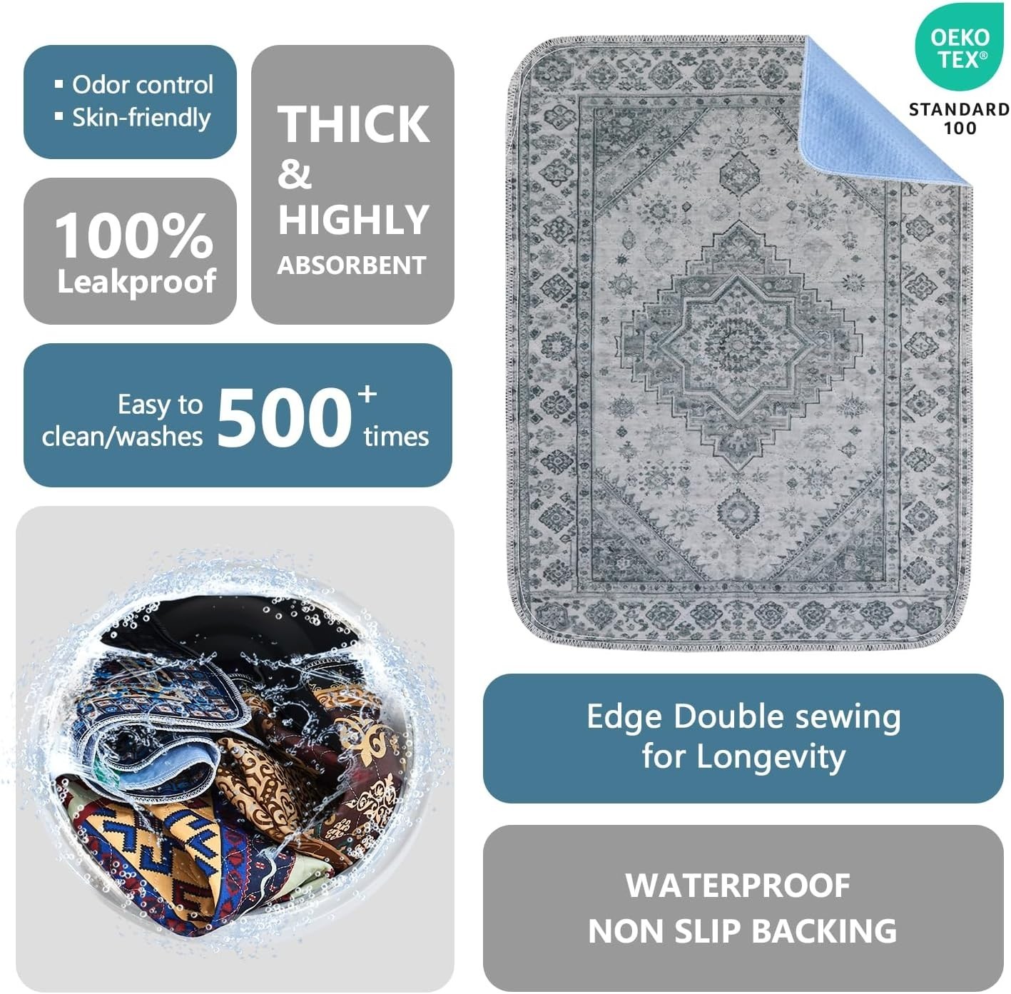 Washable Pee Pads, Reusable Puppy Pads Super Absorbent Leakproof Dog Training…