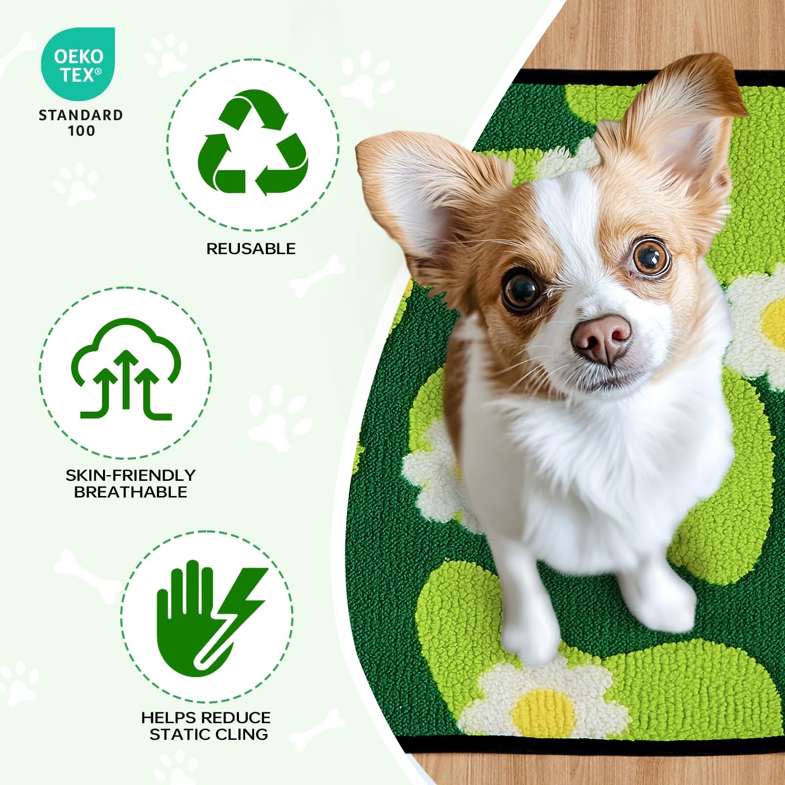 Qeils Reusable Puppy Pads for Small Dogs, Washable 14″x18″(Pack of 2), Green