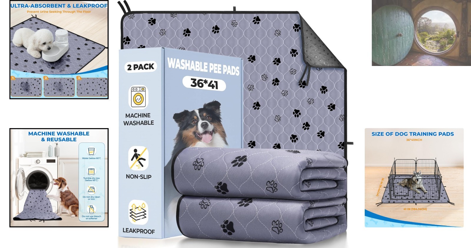 Two Pack 36″x41″ Reusable Dog Pee Pads – Ultra-Absorbent & Easy to Clean