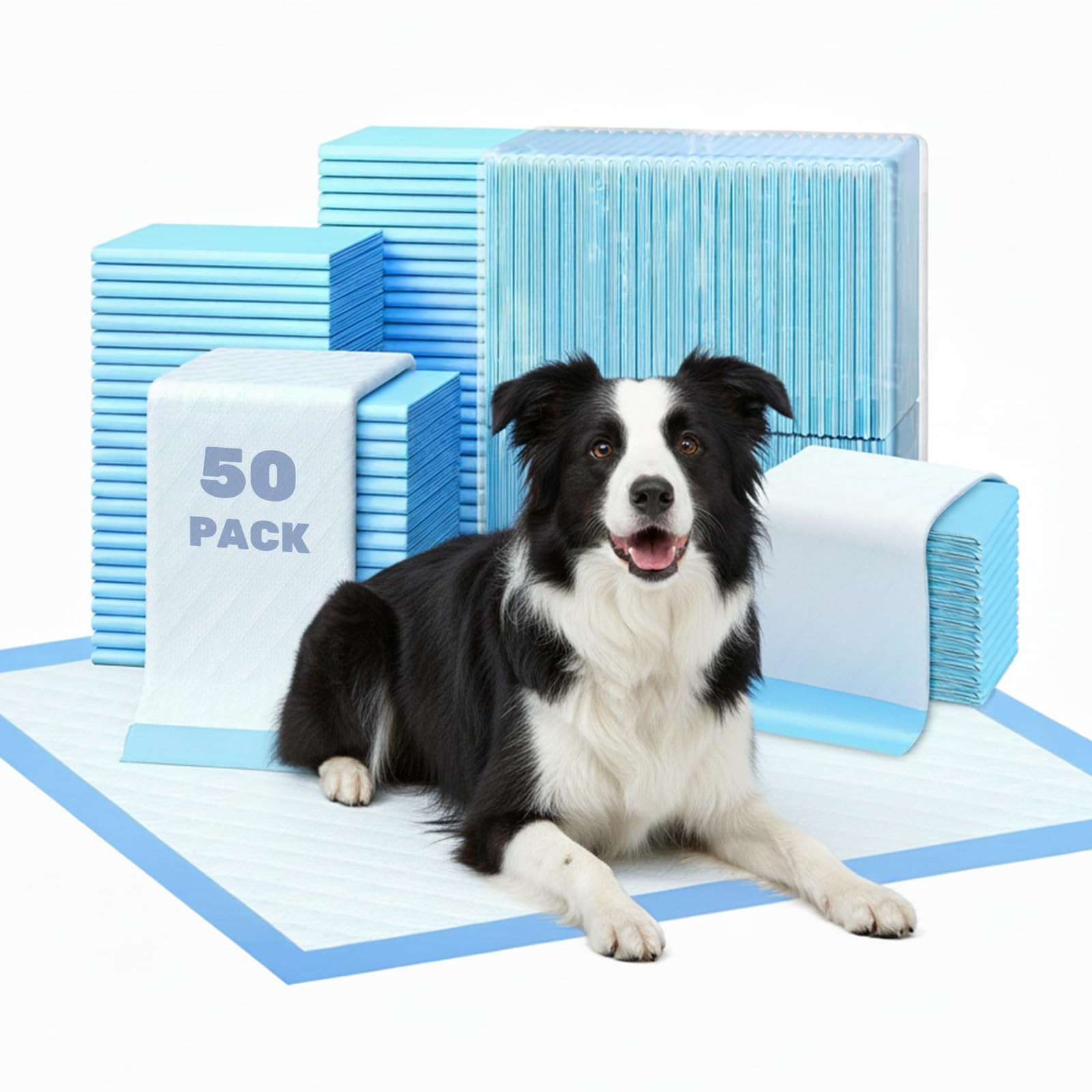 FluffyDream Super Absorbent Waterproof Dog and Puppy 17.6″x23.6″(50PCS), Blue