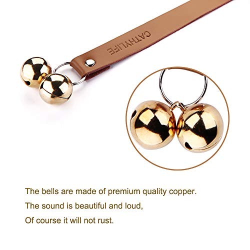 Leather Dog Doorbells for Door Knob, Adjustable Brown Leather Golden Bells
