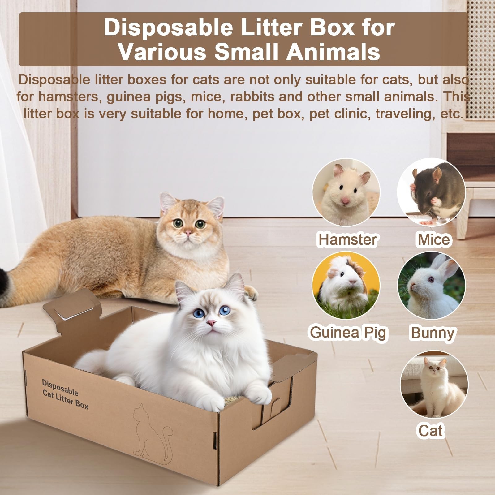 6 Pack Disposable Litter Boxes for Cats, 17.4″ x 12.3″ x5.4″ Large Cardboard …