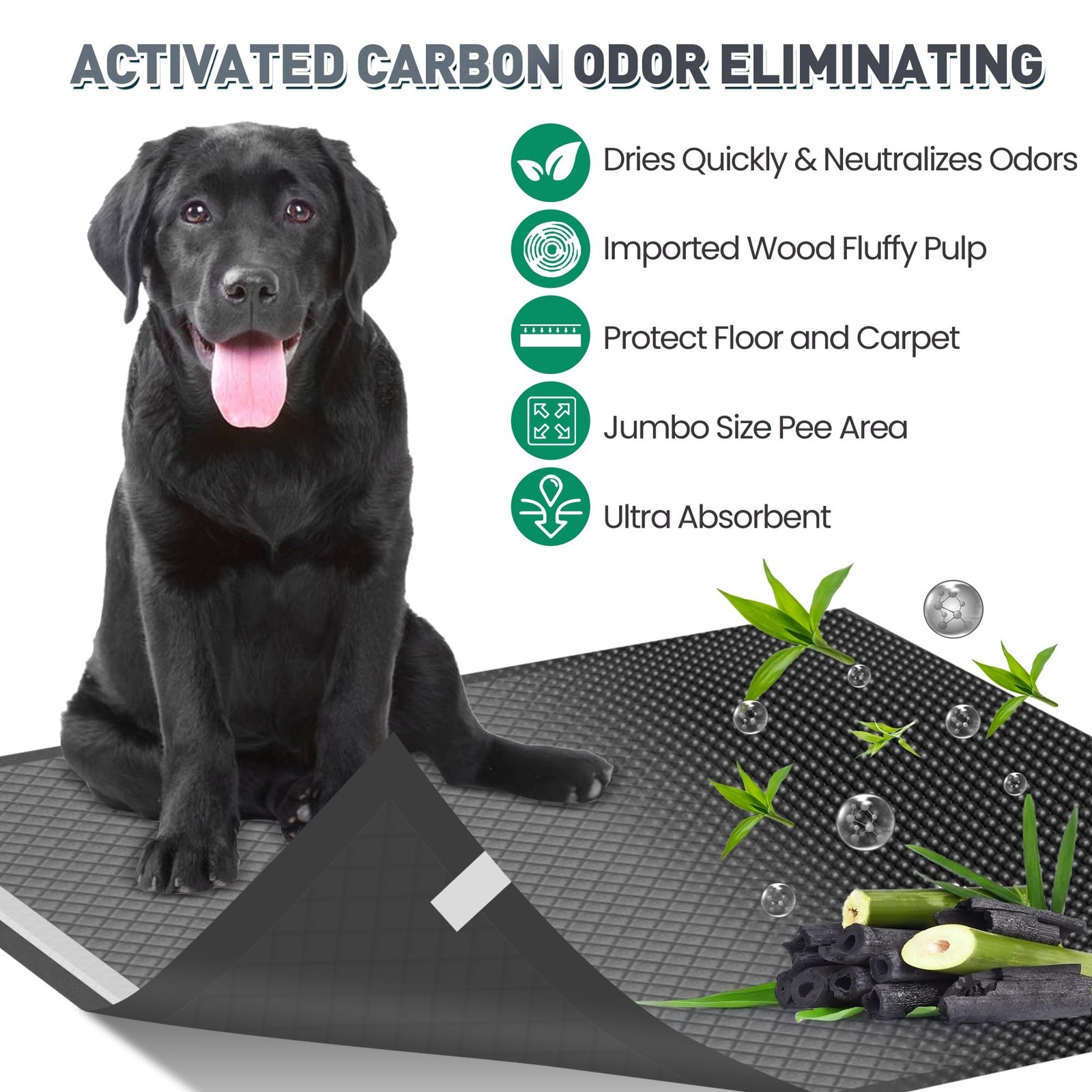 36″x36″ Activated Charcoal Pee Pads for Dogs , 32 Count, Extra Large, Super A…