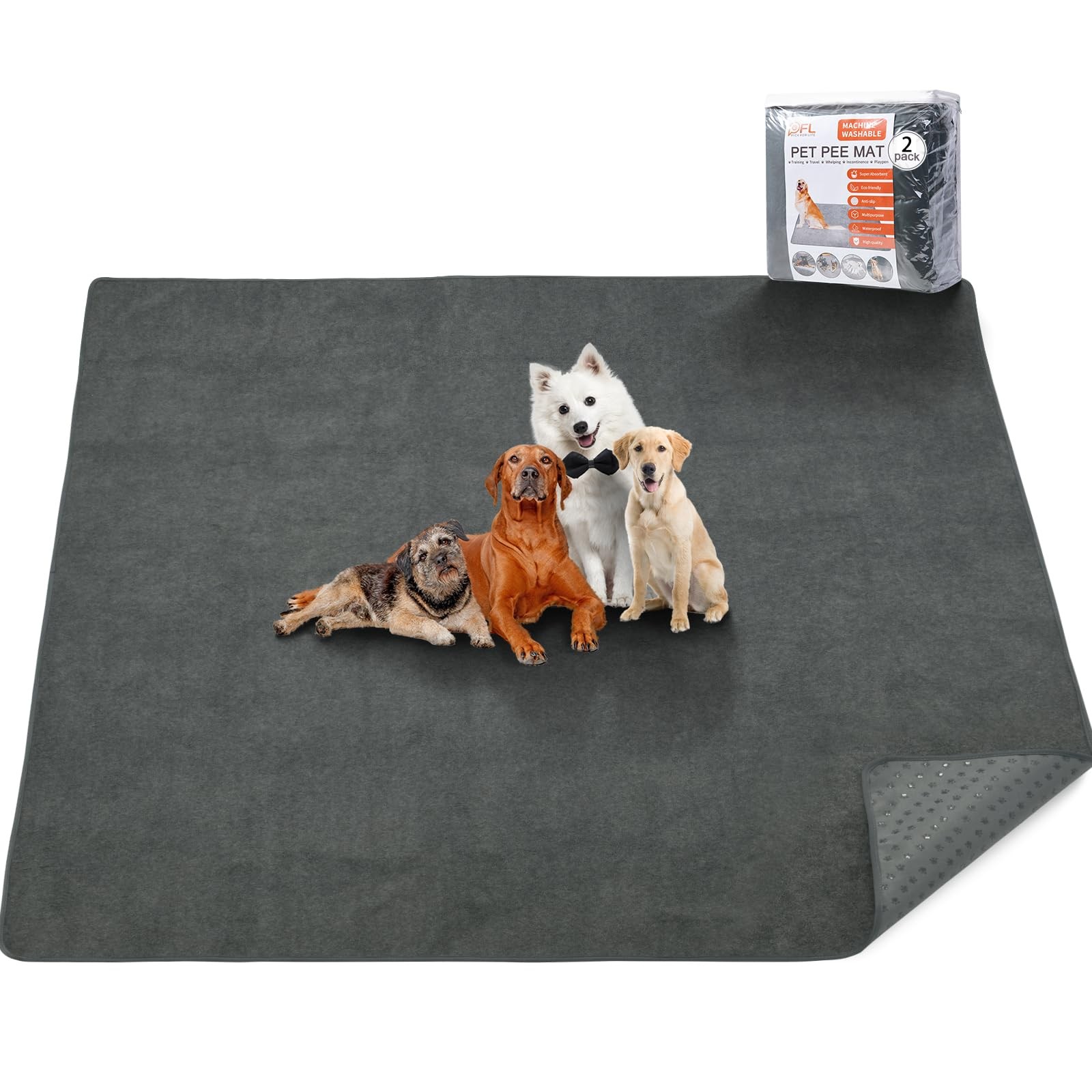 Washable Pee Pads for Dogs, 48×60 2PACKS Reusable Whelping Pads, Absorb Dog M…