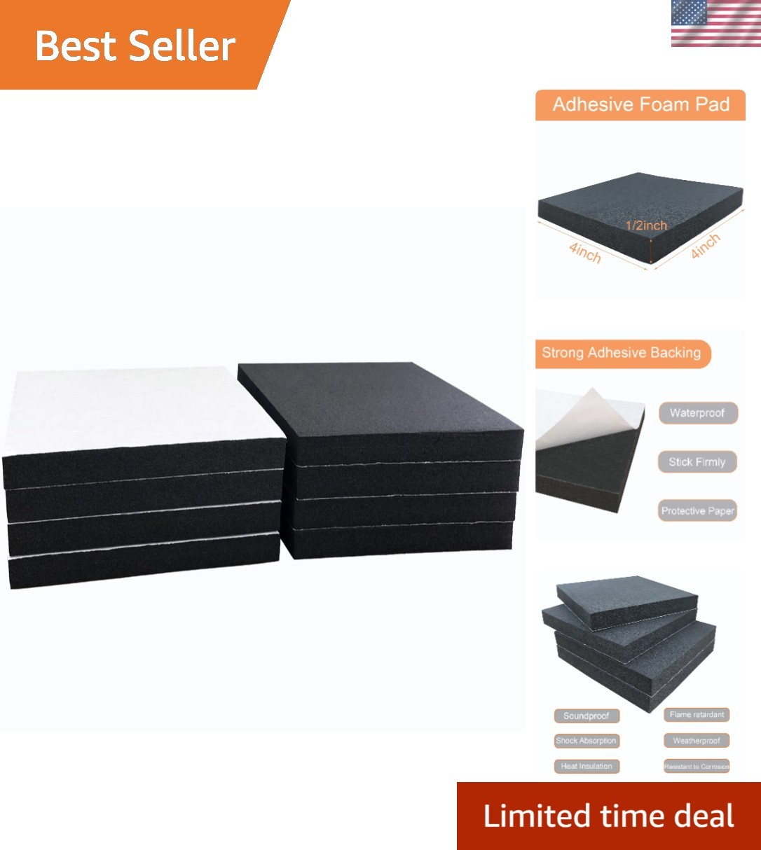 Durable 1/2″ Thick Black Neoprene Foam Pads – 8 Pack for Vibration Protection
