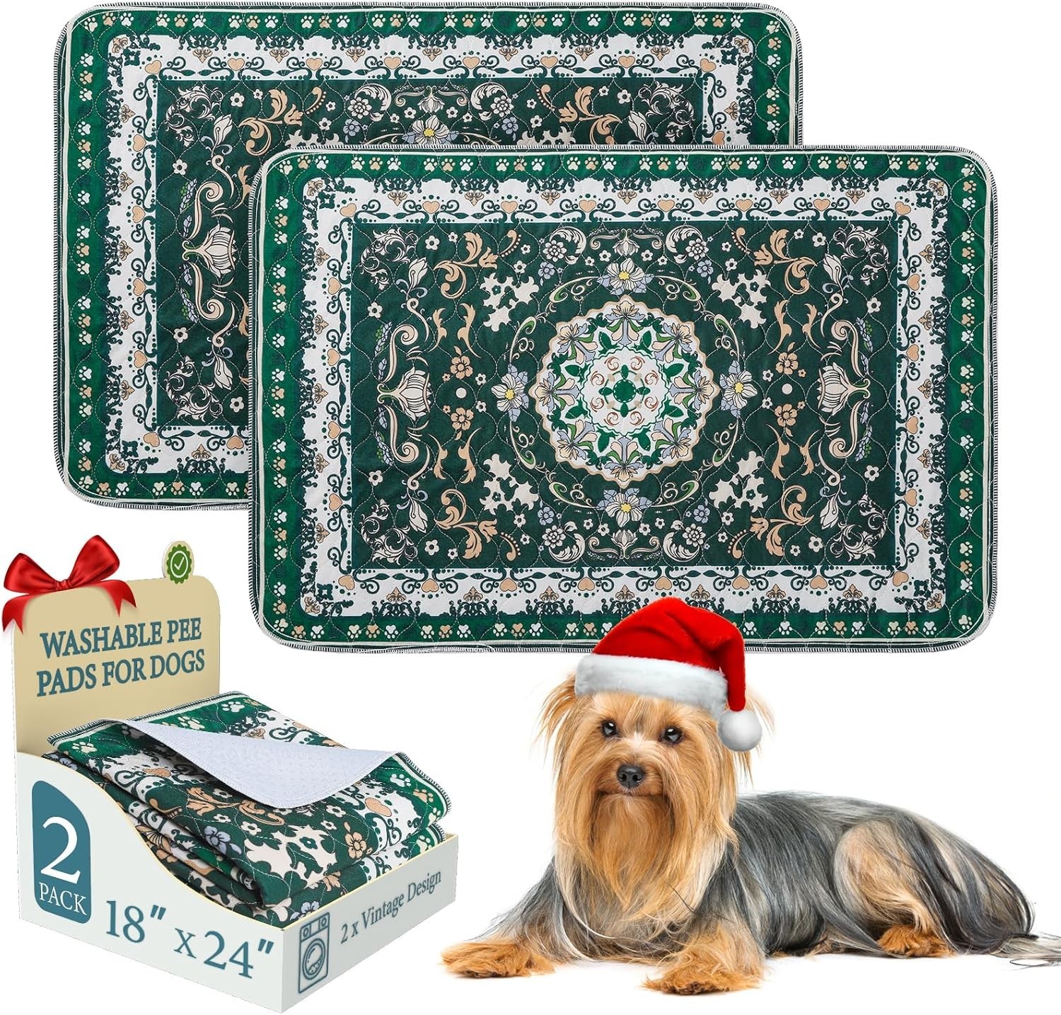 Washable Puppy Pee Pads for Dogs with Pheromones (Green 18″ X24″ 2 Pack), Traini