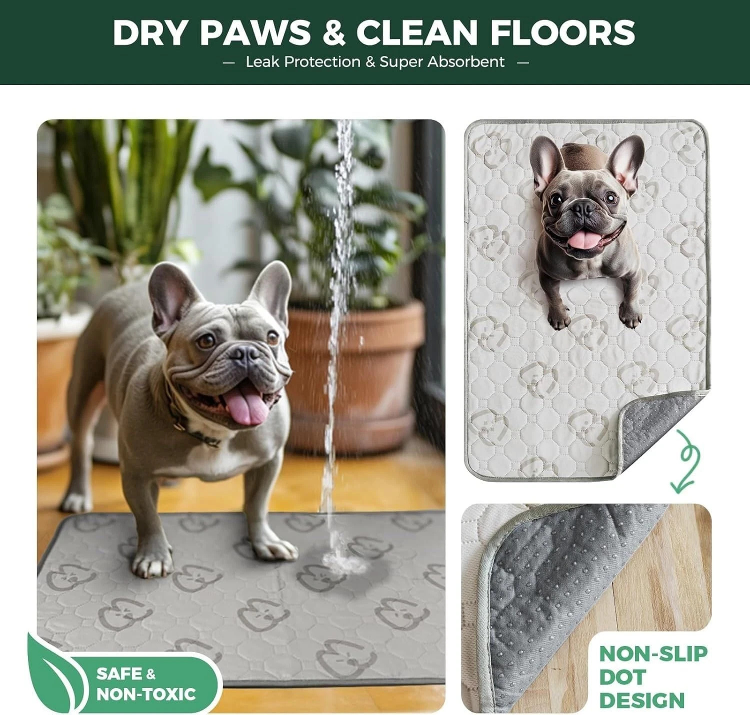 Washable Dog Pee Pads, Super Absorbent, Reusable, 28×34 in | Pet Training