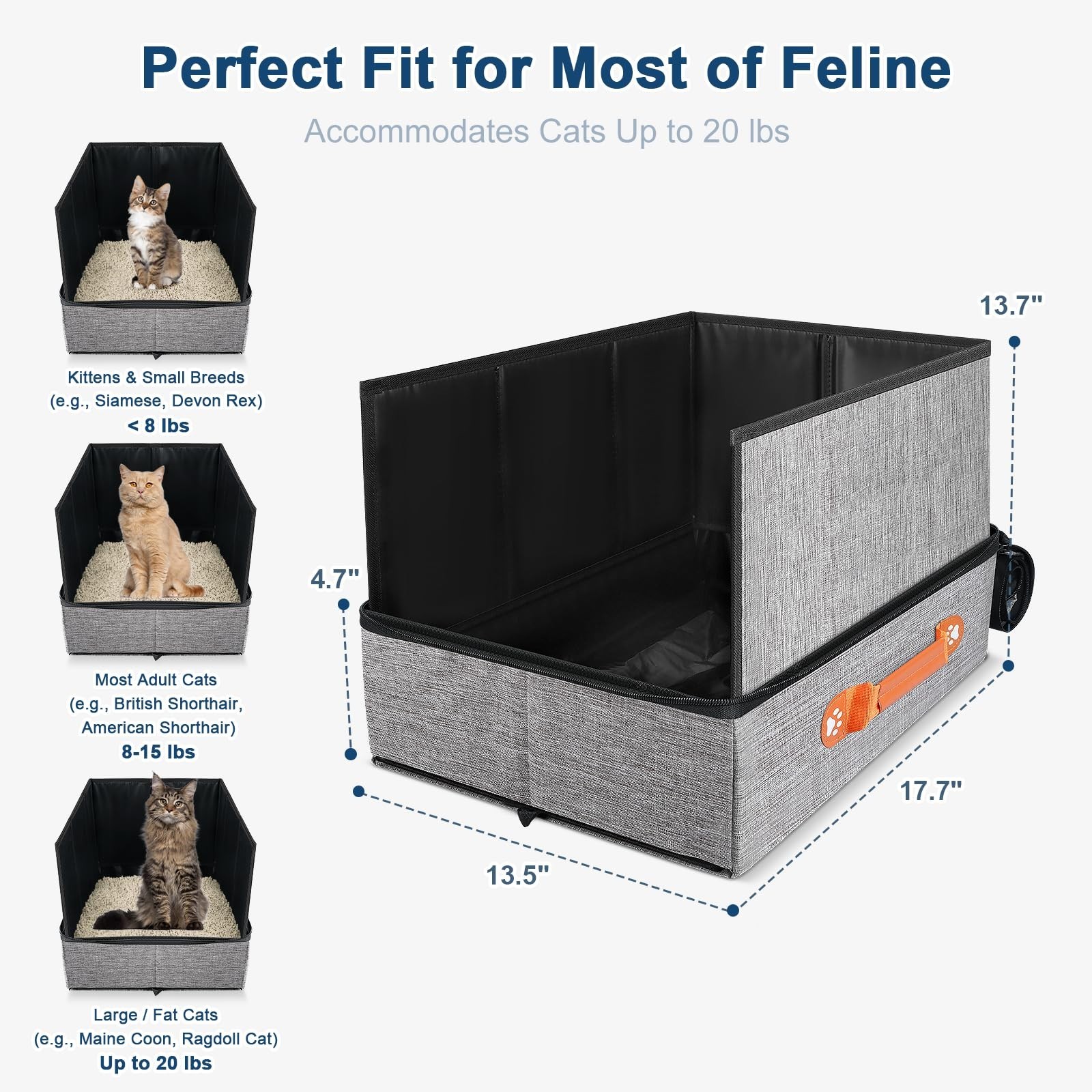 17.7”x 13.5”x 13.7″ Travel Litter Box for Cats, Collapsible & Portable Cat …