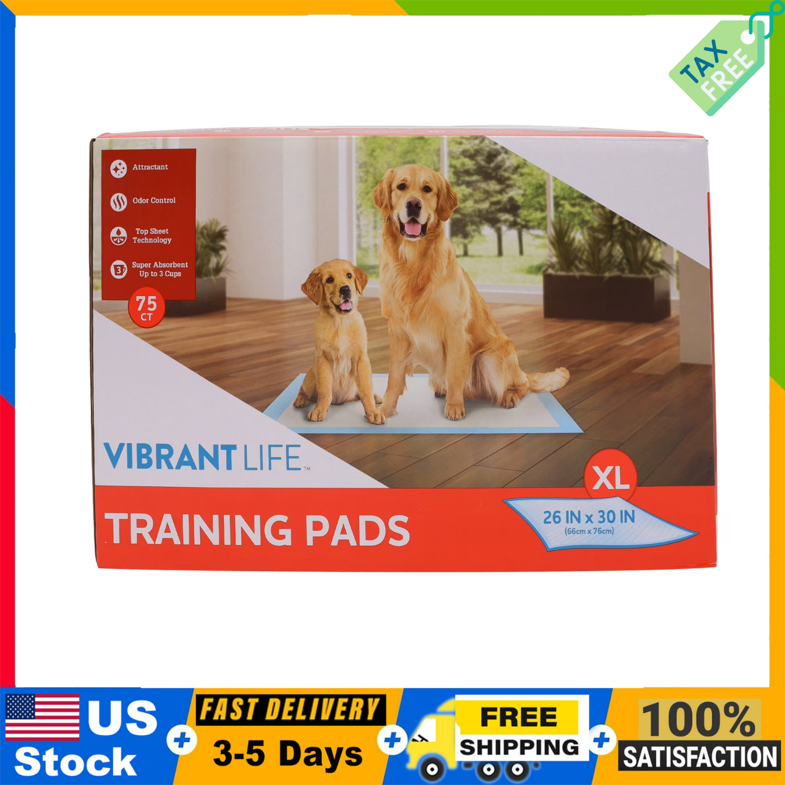 XL Dog Training Pads 26″x30″ 75 Count Super Absorbent Leak Proof Pee Pads