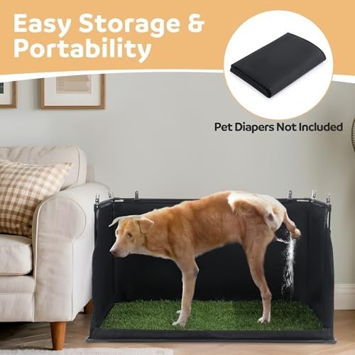 Foldable Indoor Dog Potty Tray with Artificial Grass, No Spill Pee Pad Holder, 3