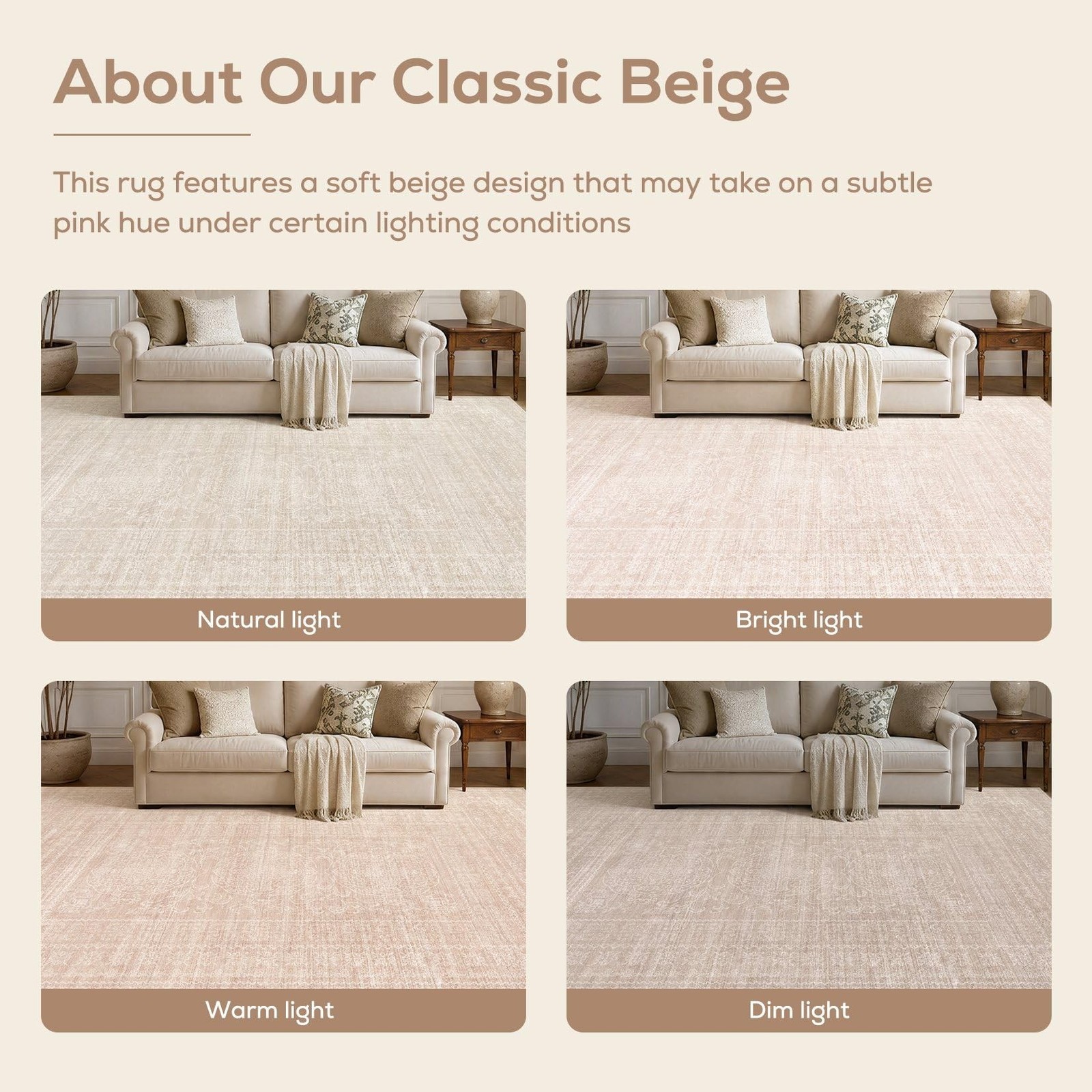 Nakagishi Neutral 6×9 Area Rugs for Living Room Washable, Beige | Pet & Kid F…