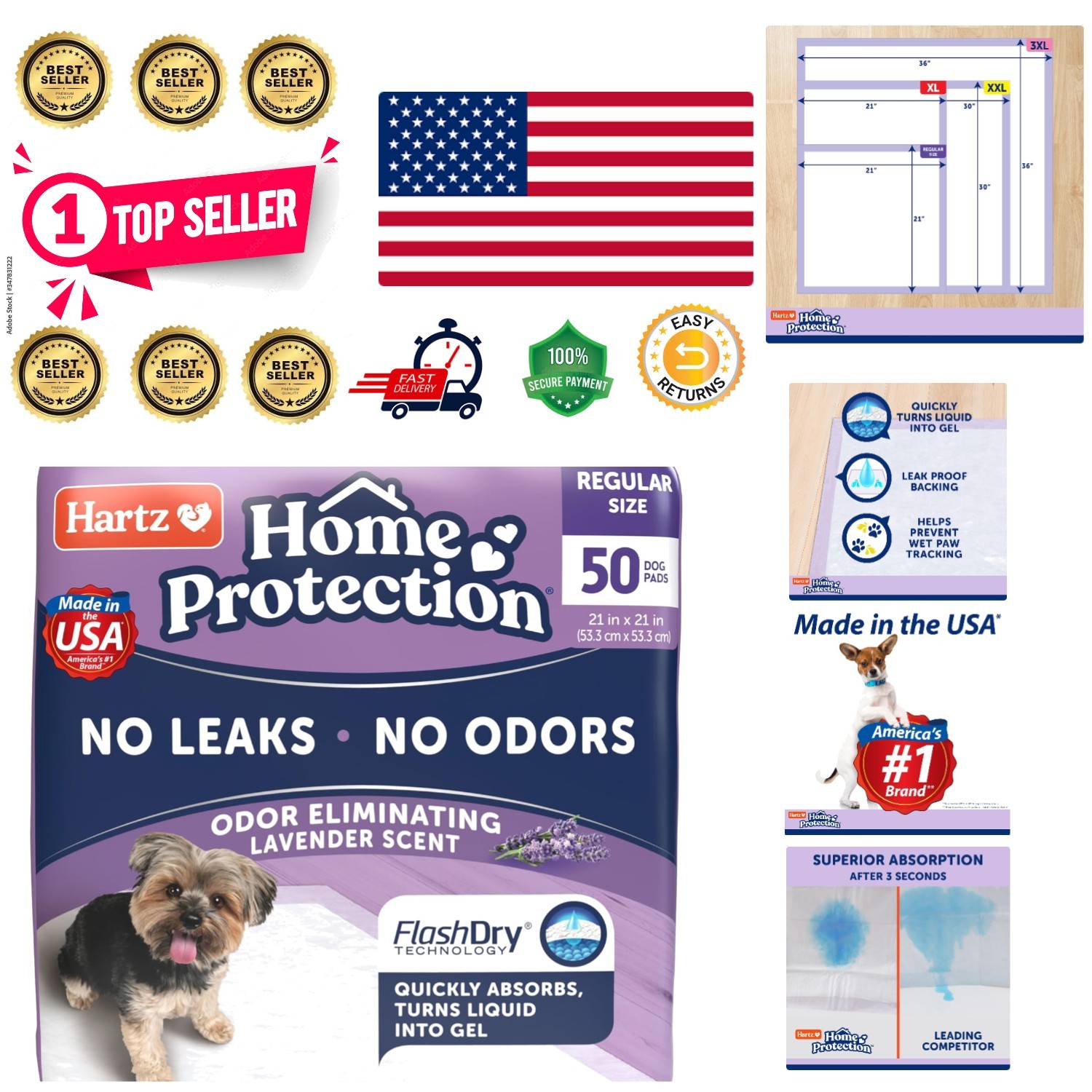Lavender Scented Dog Training Pads, 21×21, 50 Count – Leak-Proof Protection
