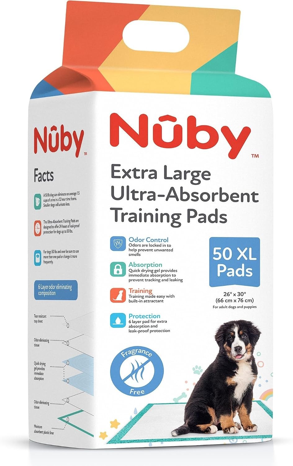 Nuby Pets Unscented Puppy Training Pads 26×30, 50 Count, Ultra-Absorbent Dog Pee