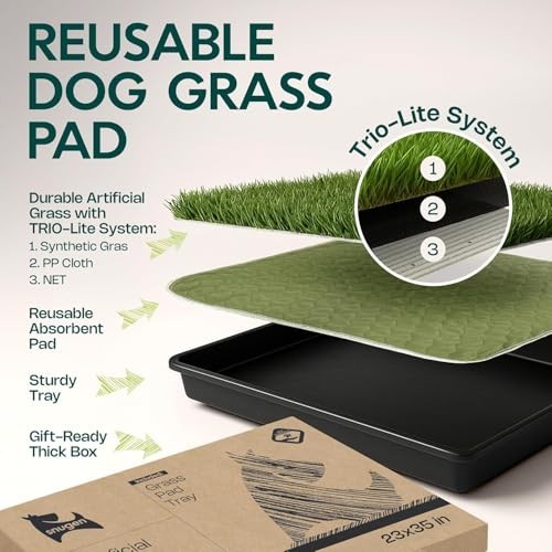 Dog Grass Pad with Tray 23x35in Artificial Turf Potty Training for Dogs