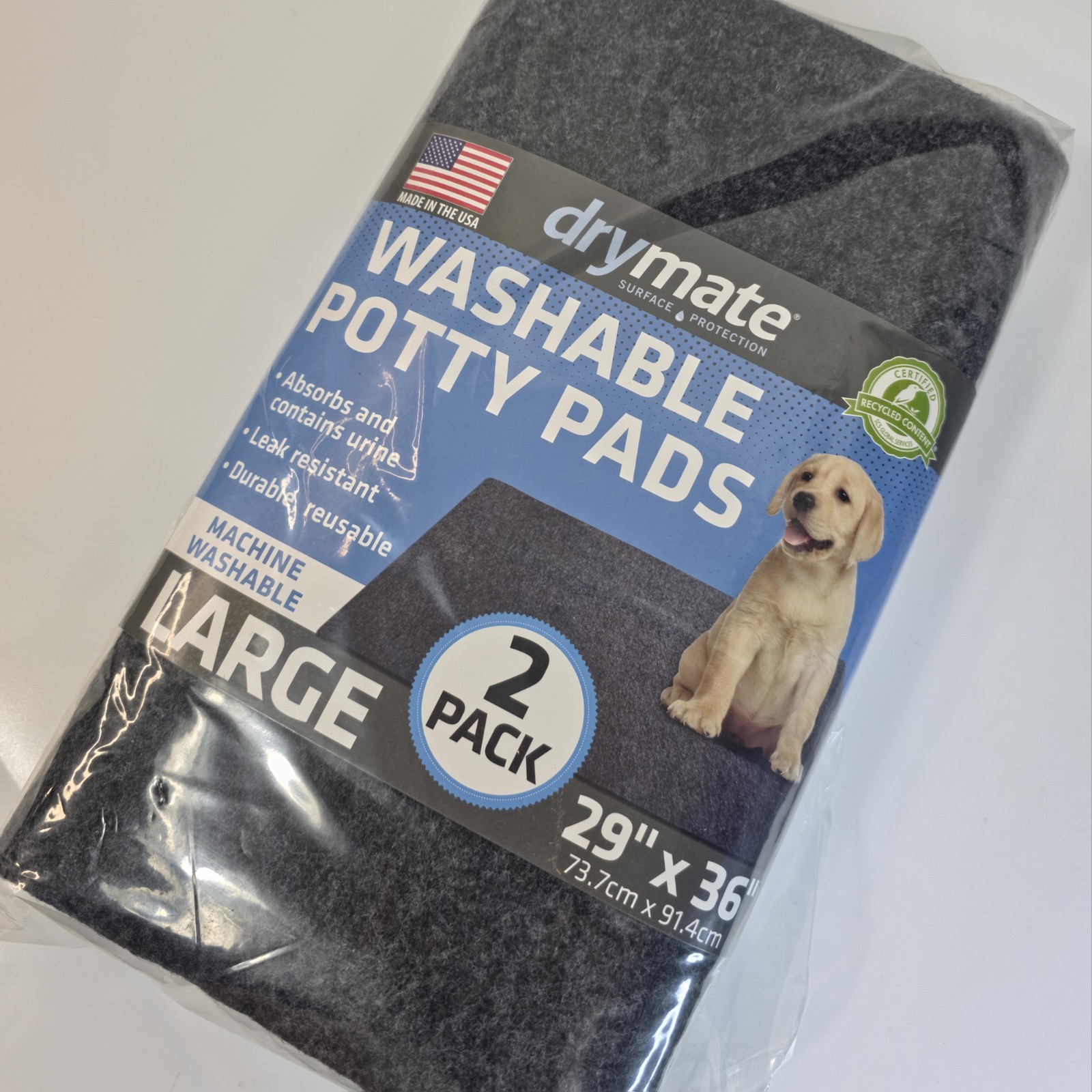 Drymate Washable Potty Pads 2 Pack Large 29×36 Reusable Dog Pee Pads Gray