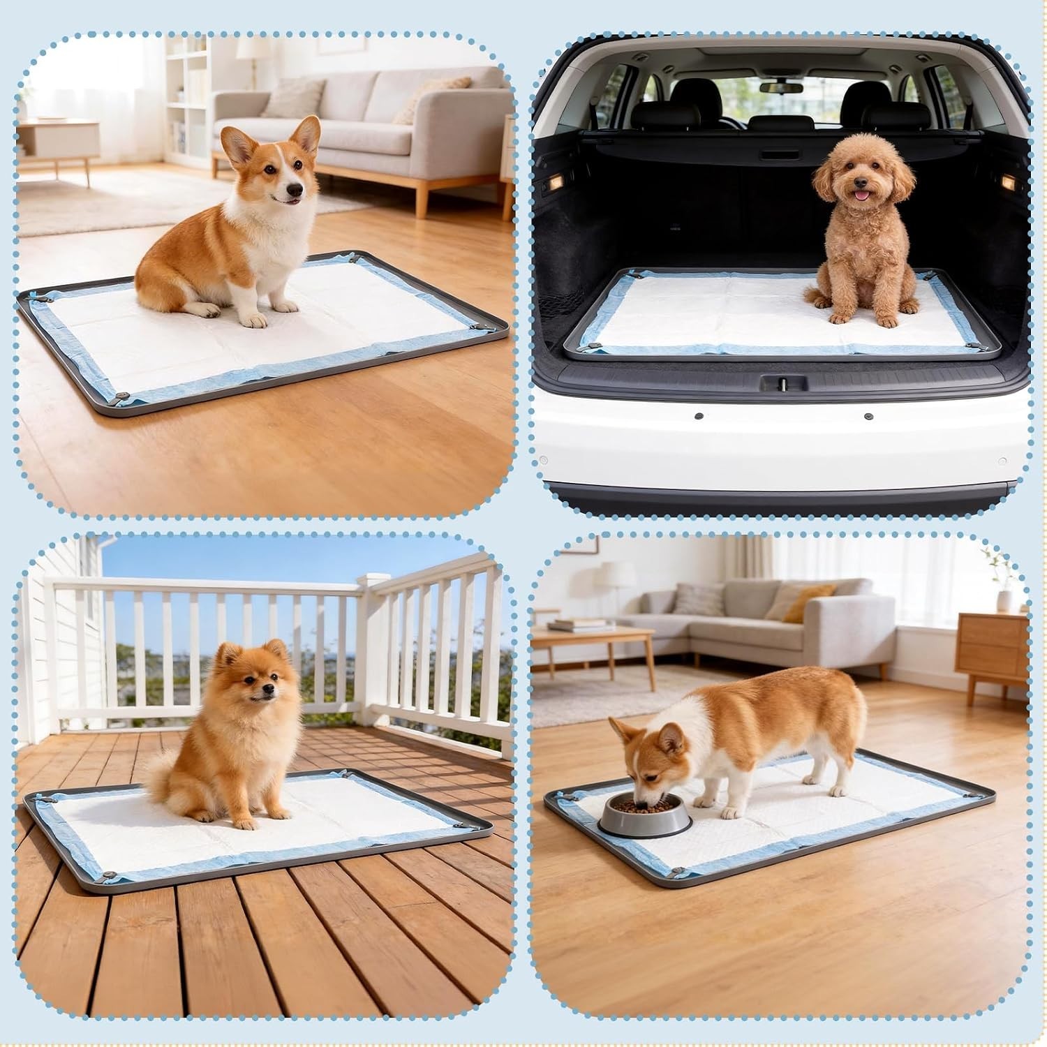 Silicone Puppy Pad Holder Tray with Clips Fits for 24″x35″ Pee Pads – Grey