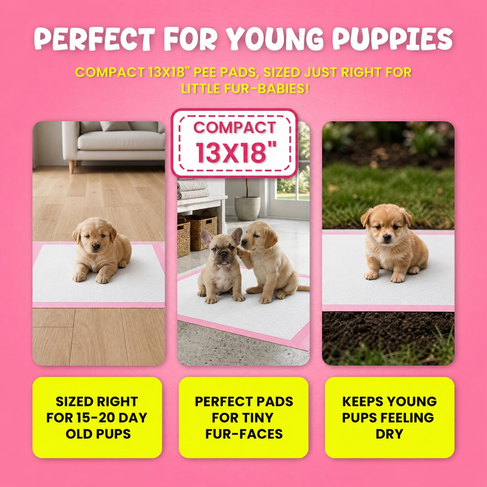 FPN Puppy Pads for Dogs 100 Count Pink Small 13×18 inch (100 Count),