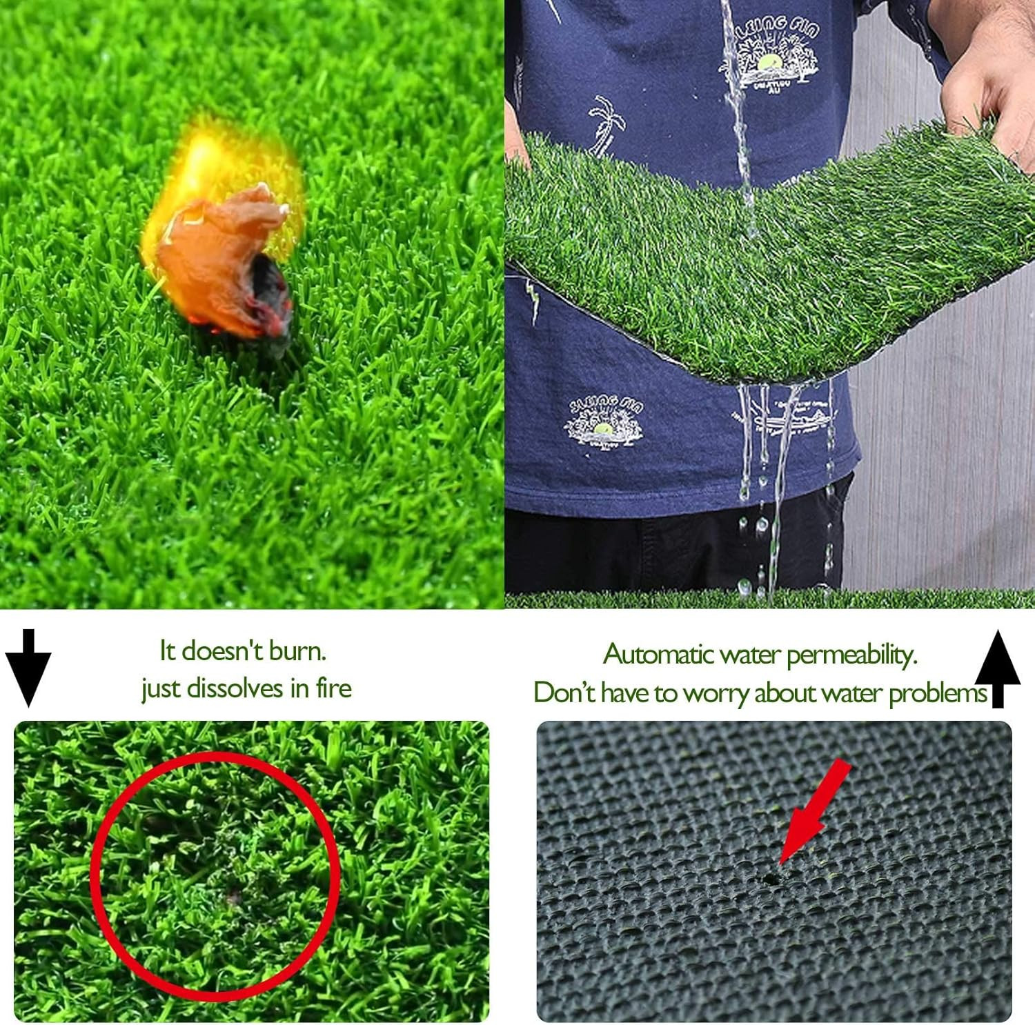 Chicken Nesting Box Pads, Washable Artificial Grass Carpet Grass 4 Pcs 12″X12″