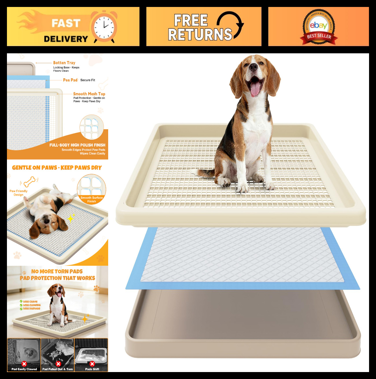 Dog Potty Tray for Small/Medium Dogs – Two-Layer Mesh Pee Pad Holder, Easy-Clean