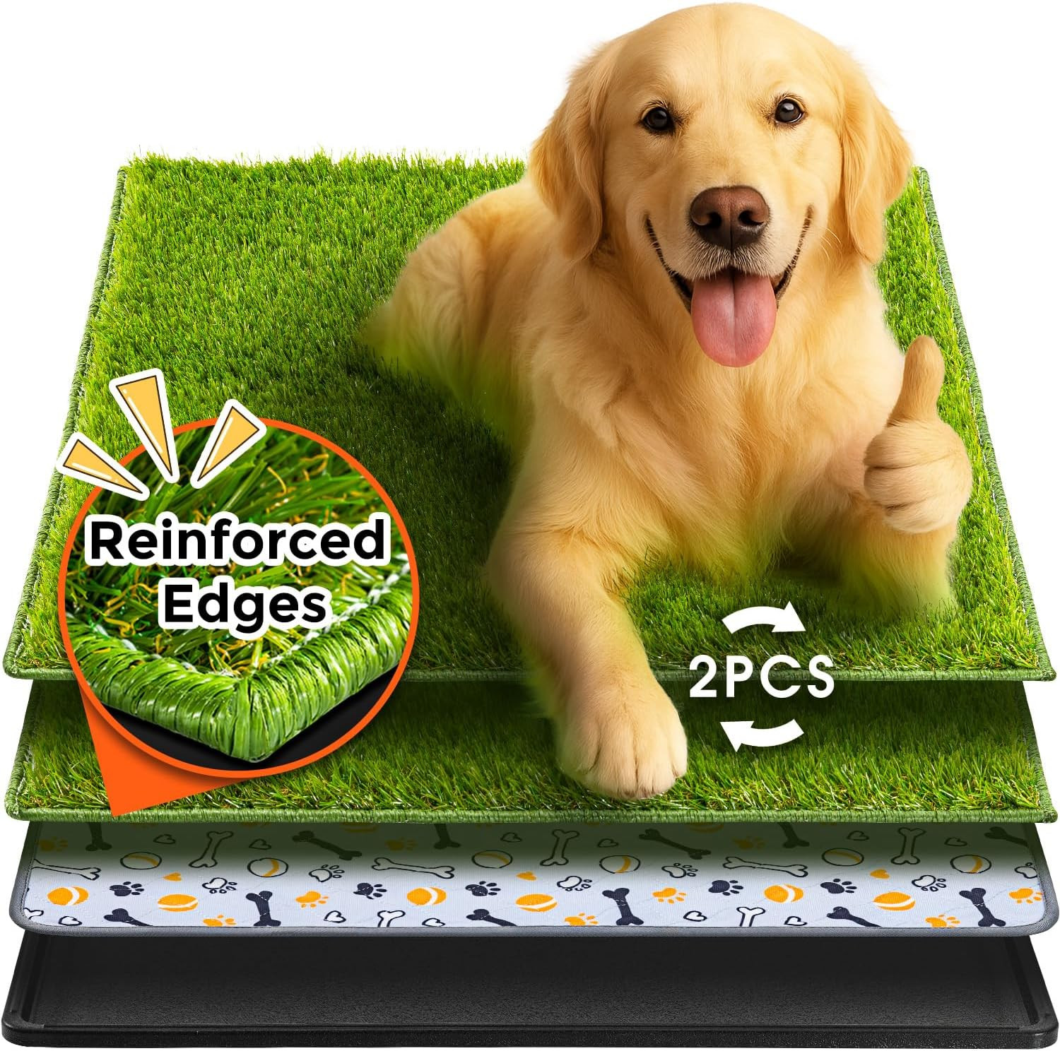 Dog Grass Pad with Tray Large, 35″X22.5″, 2 Reusable Artificial Turf for Dogs Po