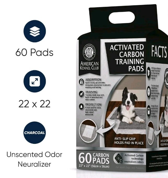 AKC Charcoal 60 Training Pads For Dog Pet Anti-Slip Adhesive Back