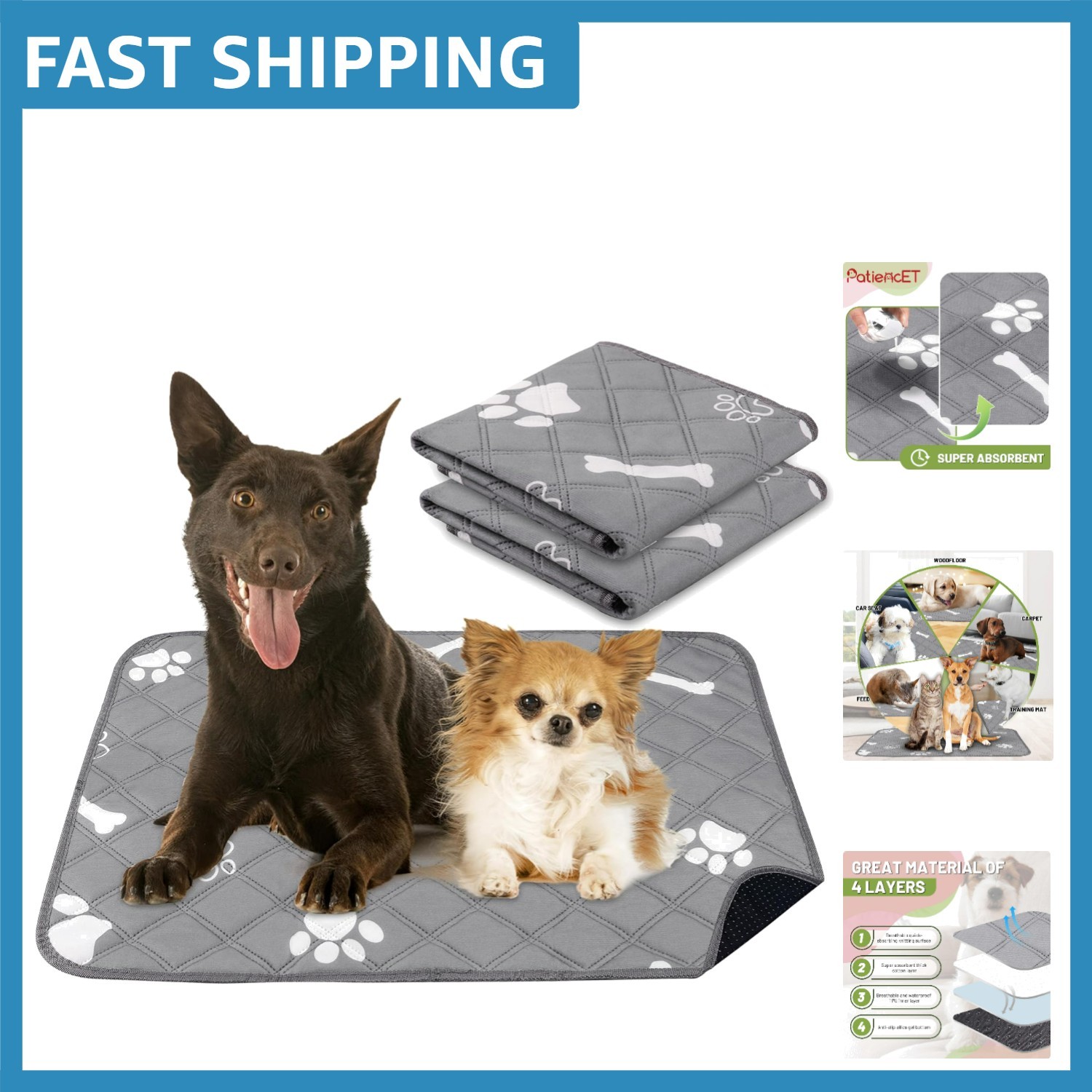 Eco-Friendly 18″ x 24″ Reusable Puppy Pads, Super Absorbent and Easy to Clean