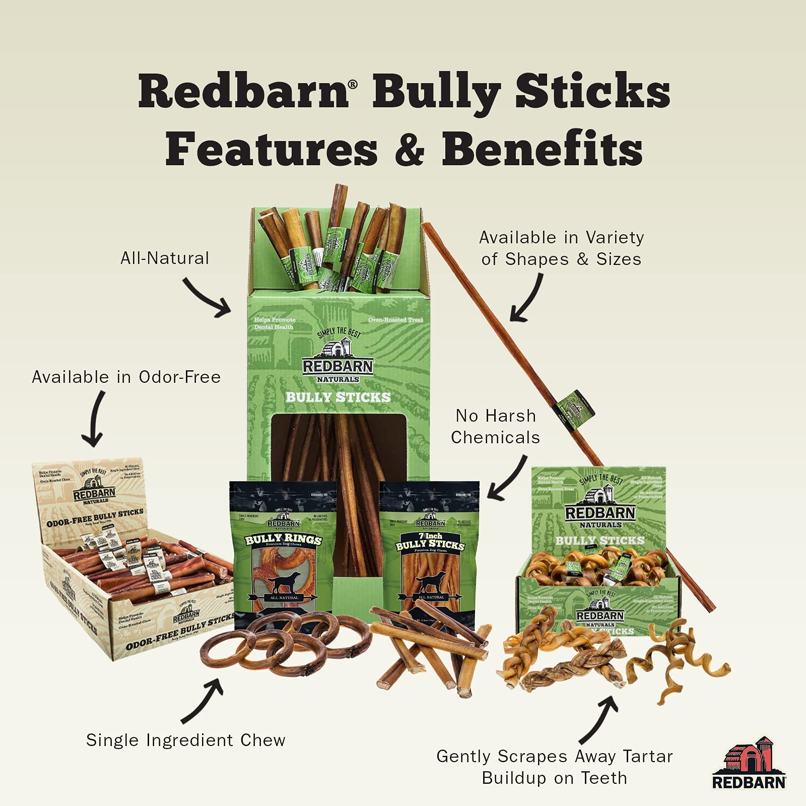 Redbarn Odor Free 7″ Braided Bully Sticks for Dogs 1-Count 1 Count (Pack of 1)