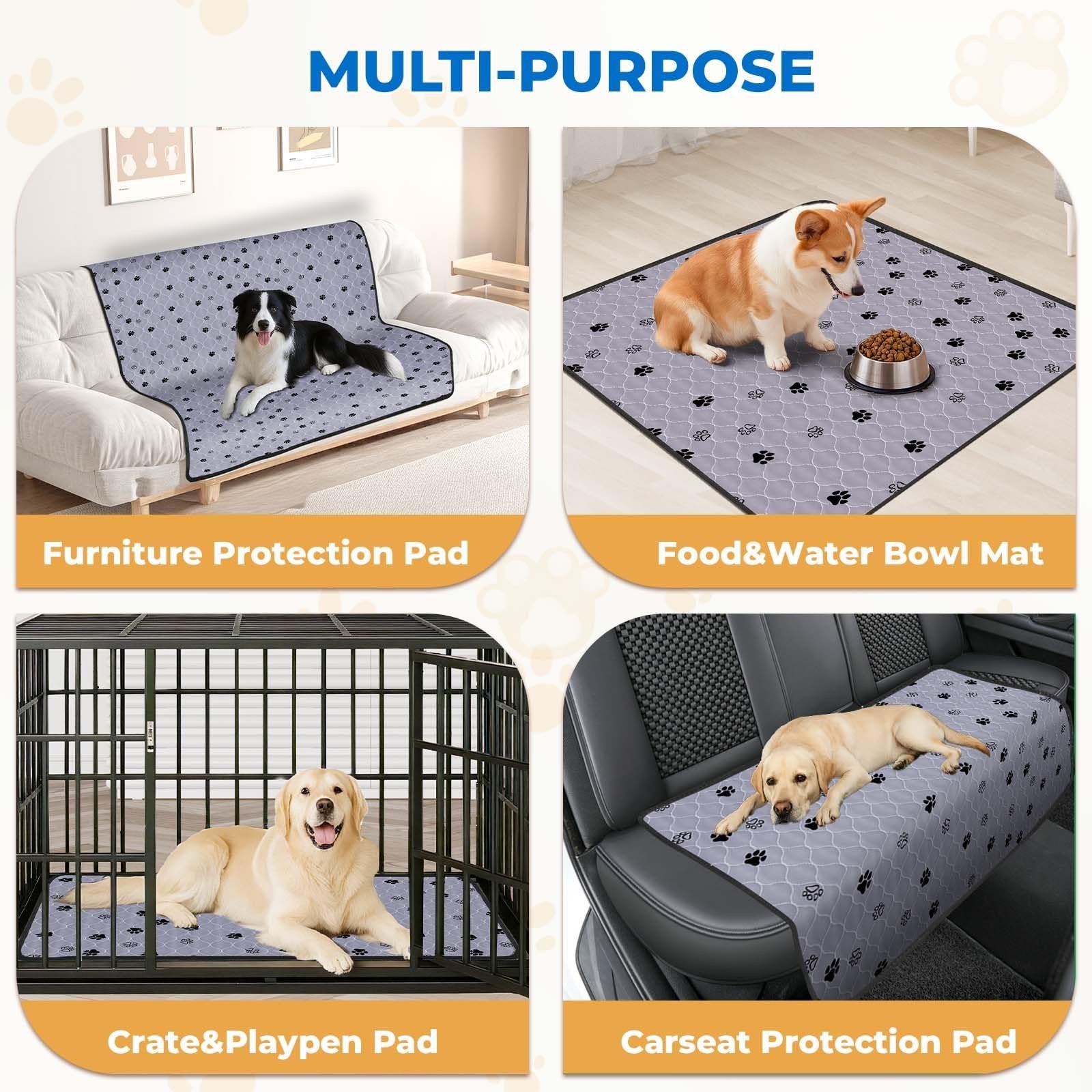 Large Non-Slip Washable Dog Pee Pads 63″x63″ – 2 Pack Ultra-Absorbent Leak-Proof