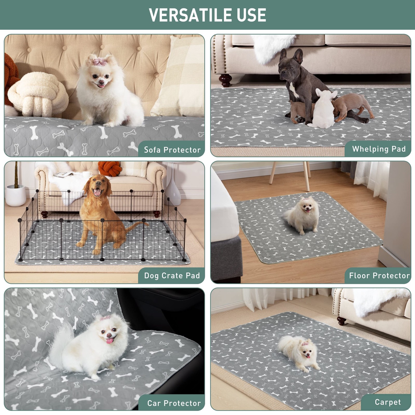 Eterish Reusable Washable Pee Pads for Dogs 2 Pack (36″x41″), Grey & Khaki