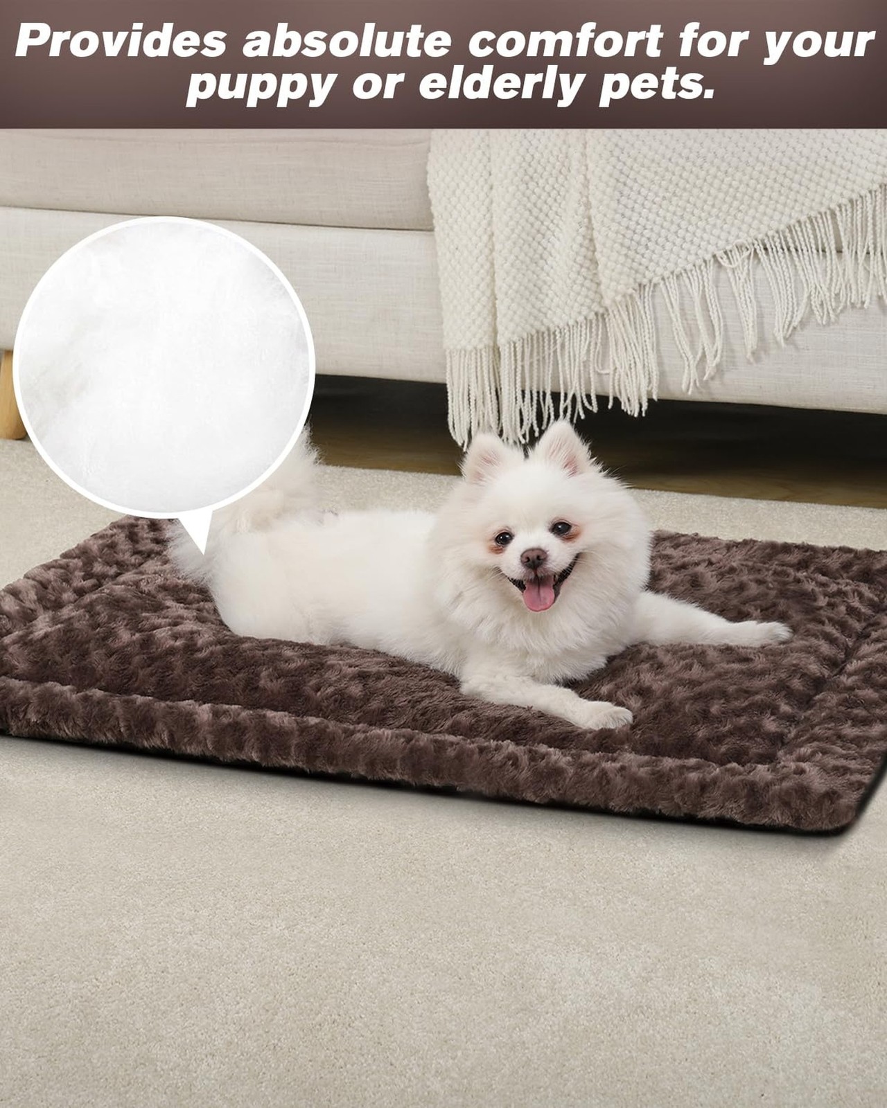 Exsnugy Washable Dog Bed Mat Large Size Fluffy Pet Crate Pad 42×28 XL | Non-S…