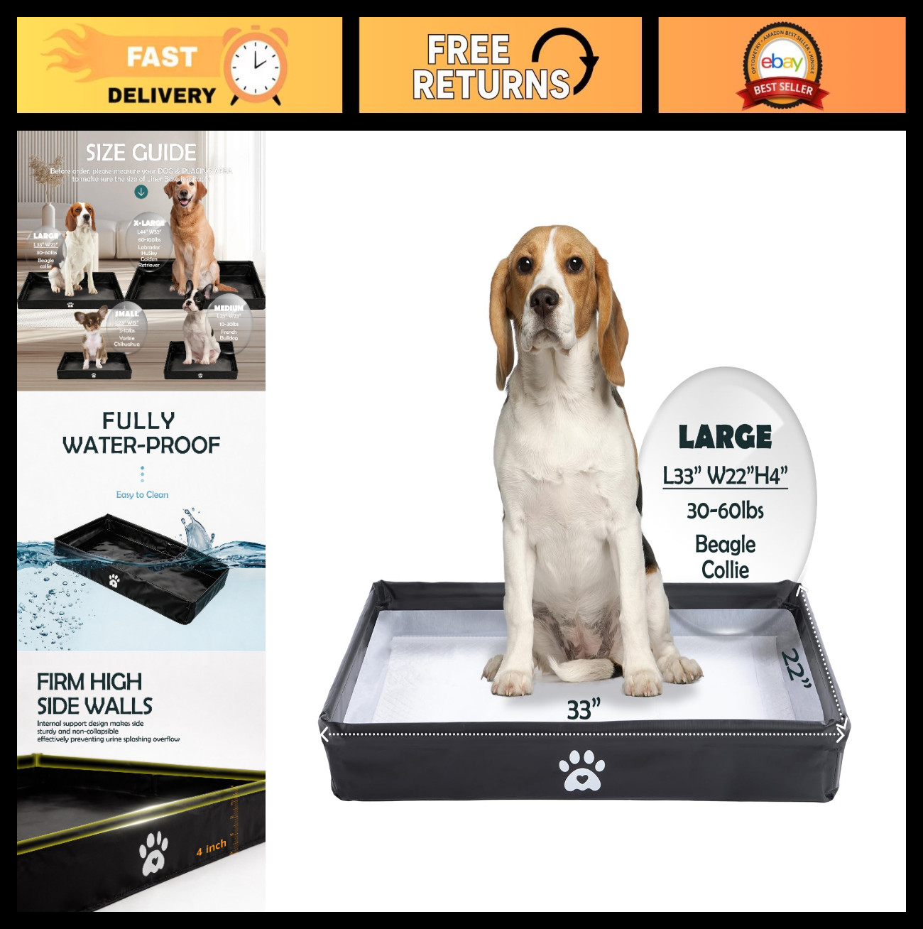 Foldable Dog Pee Pad Holder Tray, Leak-Proof Puppy Training Liner, Easy Clean 33